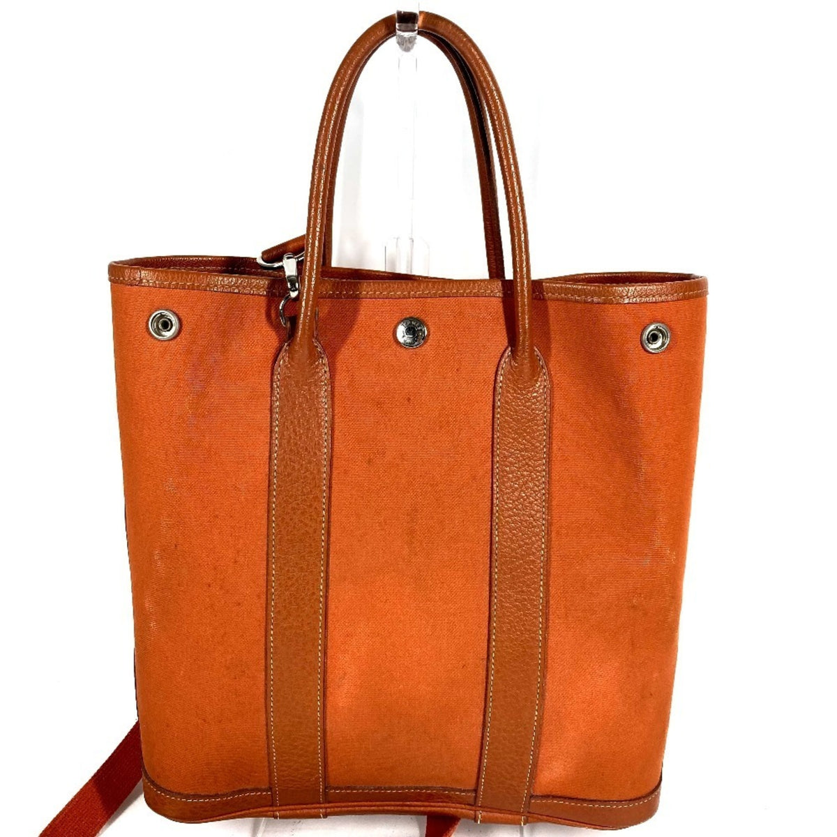 Hermes Garden Orange Leather Canvas Shoulder Bag Tote Bag (Pre-Owned)