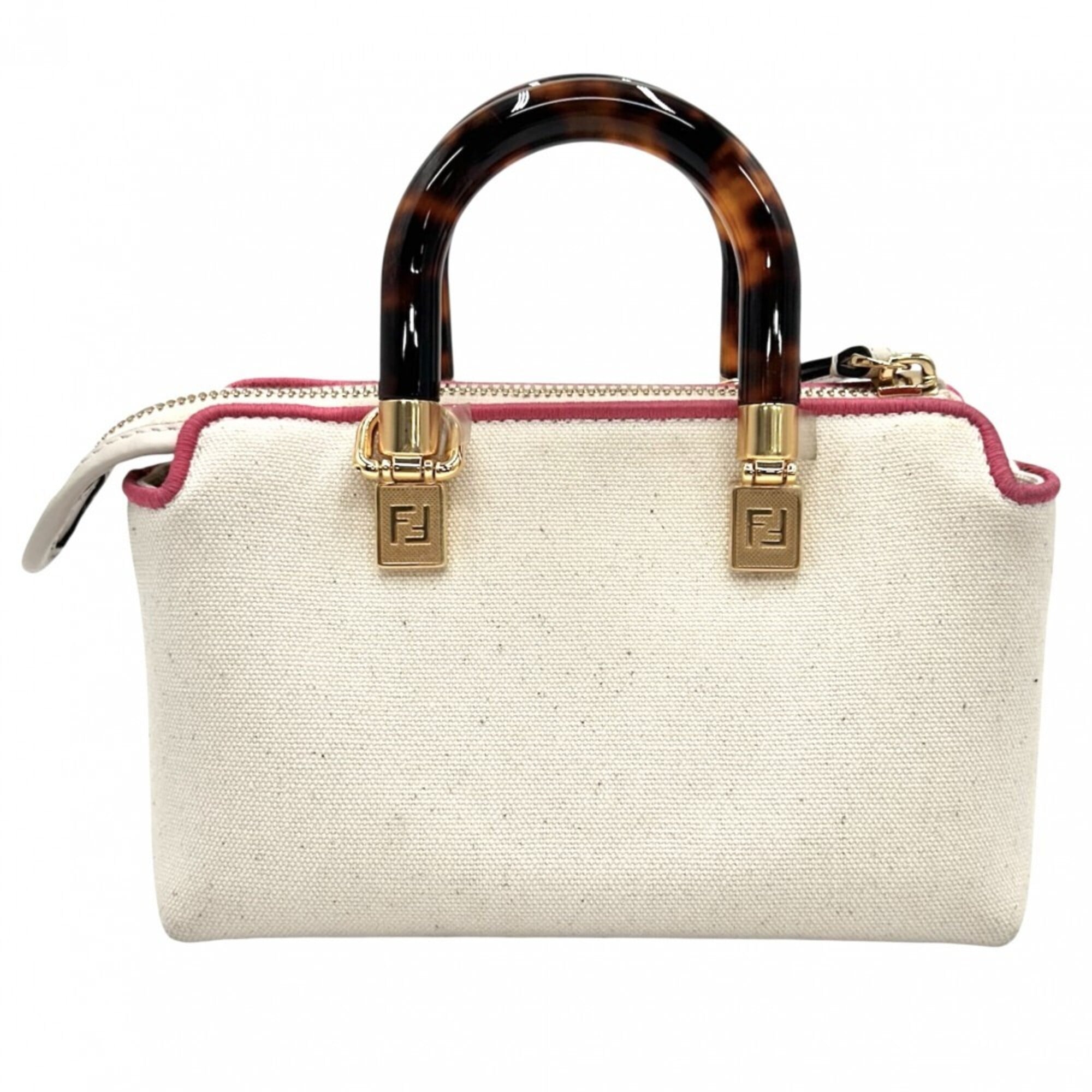 Fendi Ivory Pink Canvas Leather Handbag Shoulder Bag (Pre-Owned)