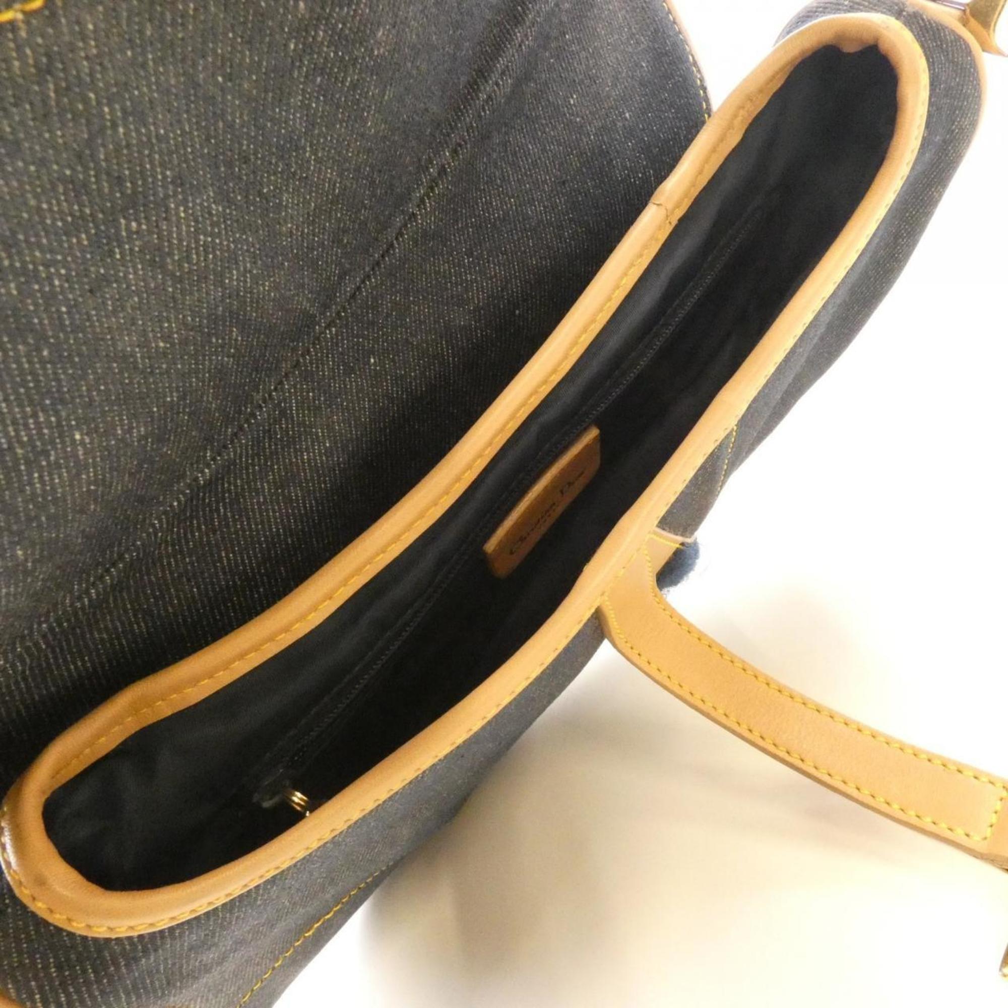 Christian Dior Beige Blue Bordeaux Denim Leather Shoulder Bag (Pre-Owned)