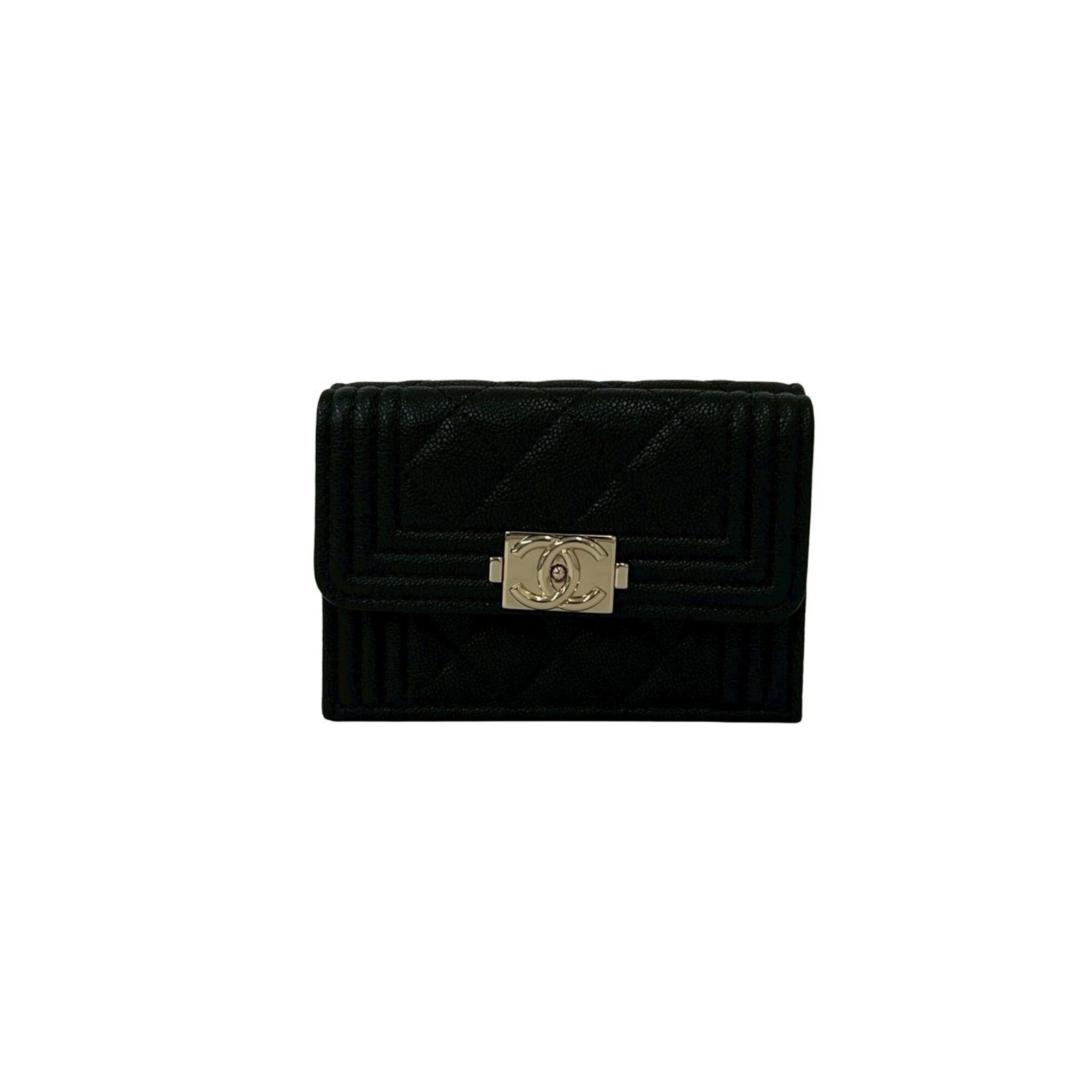 Chanel Black Grained Calfskin Wallet (Tri-Fold) (Pre-Owned)