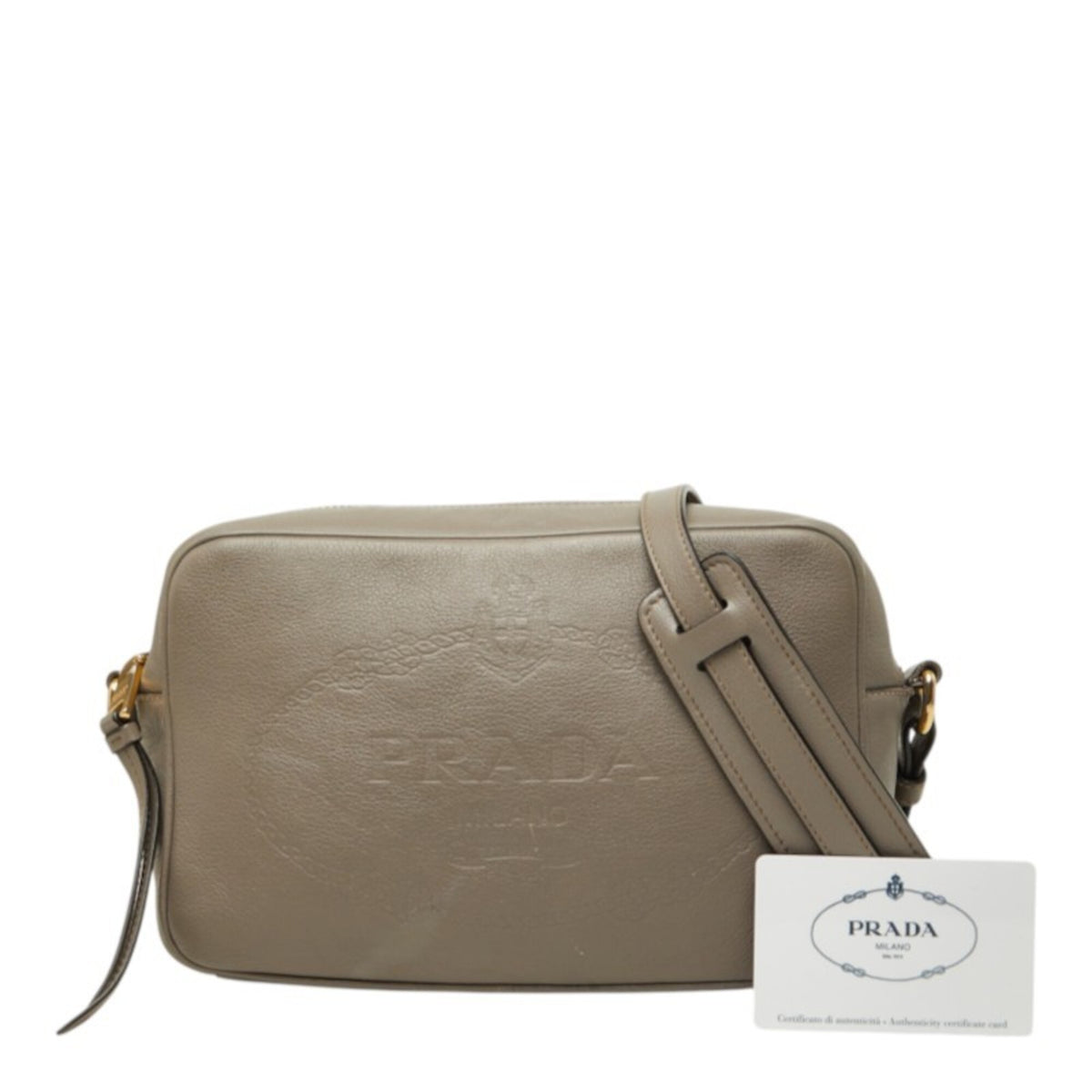 Prada Gray Leather Shoulder Bag (Pre-Owned)