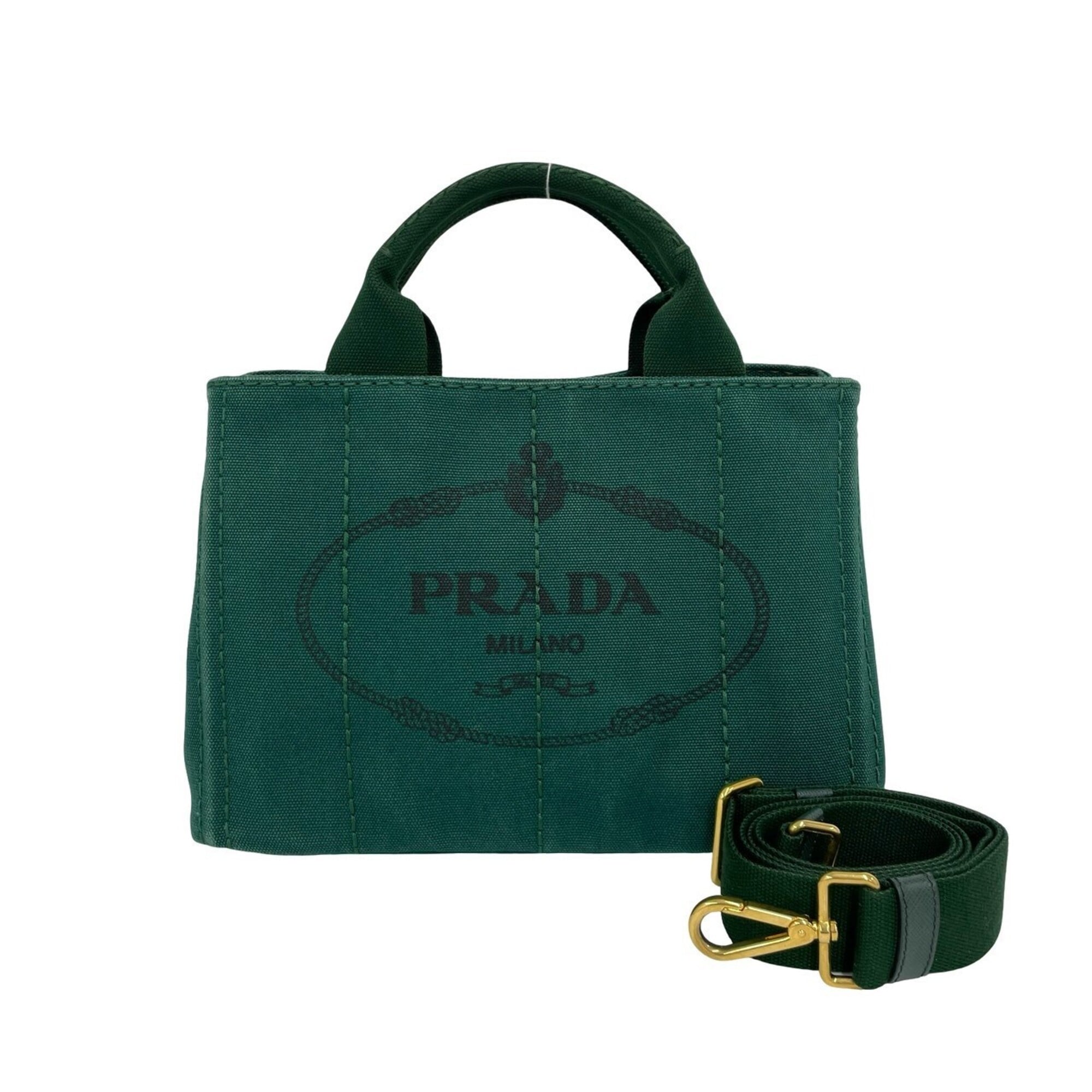 Prada Green Canvas Handbag Shoulder Bag Tote Bag (Pre-Owned)