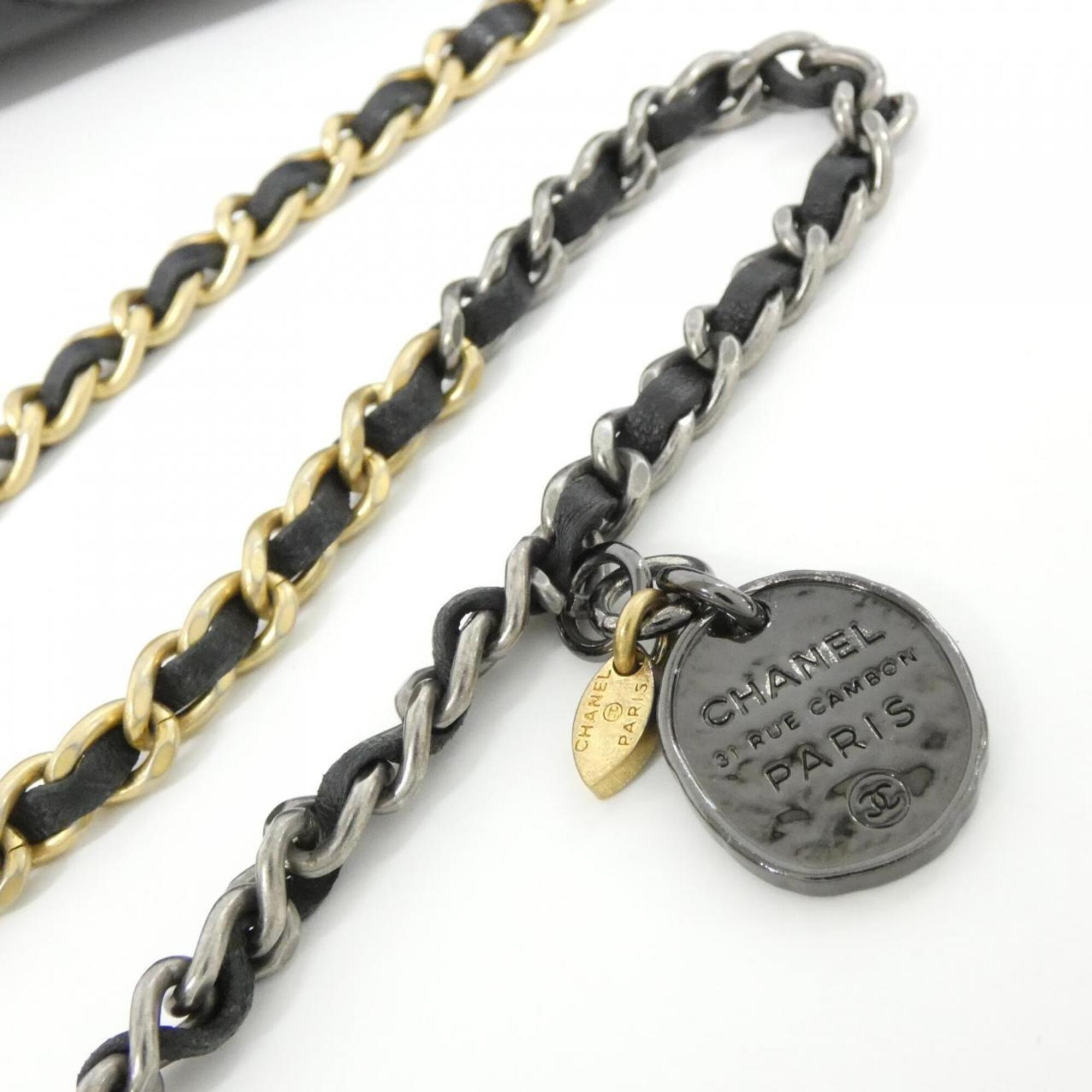Chanel Black Artificial Pearl Leather Chain/Shoulder Wallet (Pre-Owned)