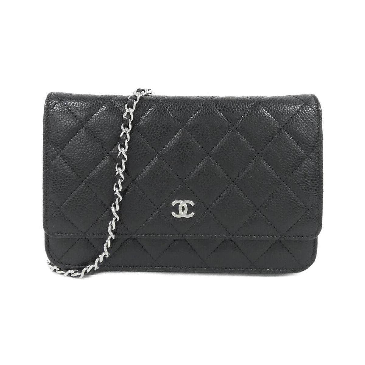 Chanel Black Grained Calfskin Chain/Shoulder Wallet (Pre-Owned)
