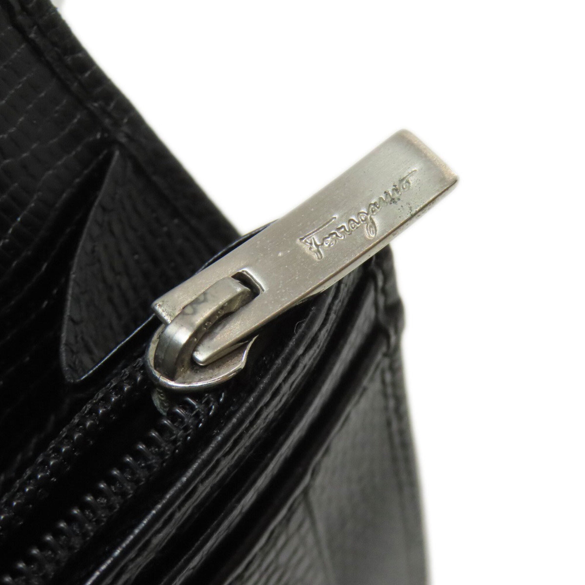 Salvatore Ferragamo Gancini Black Leather Long Wallet (Bi-Fold) (Pre-Owned)