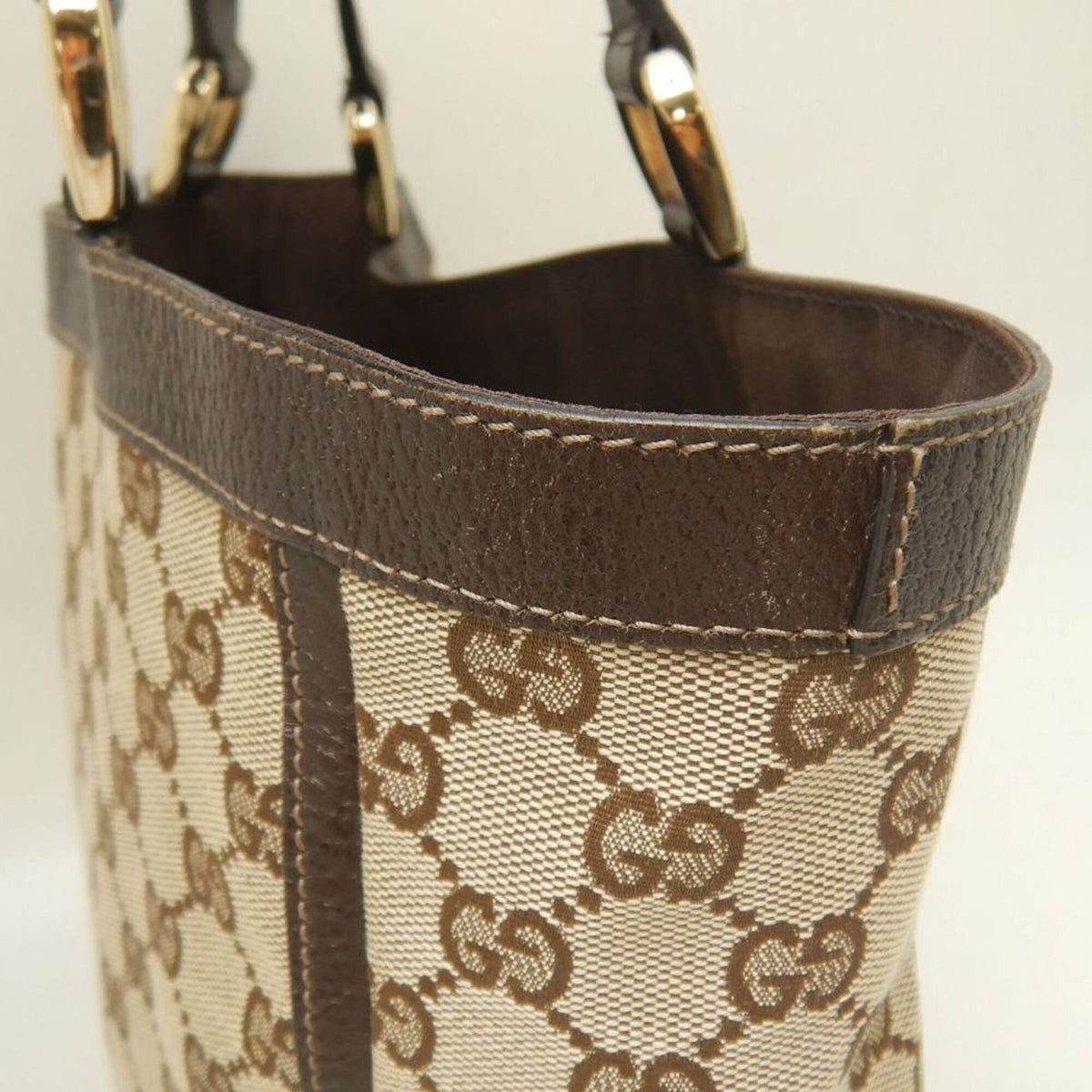 Gucci Abbey Beige Brown Gg Canvas Leather Tote Bag (Pre-Owned)