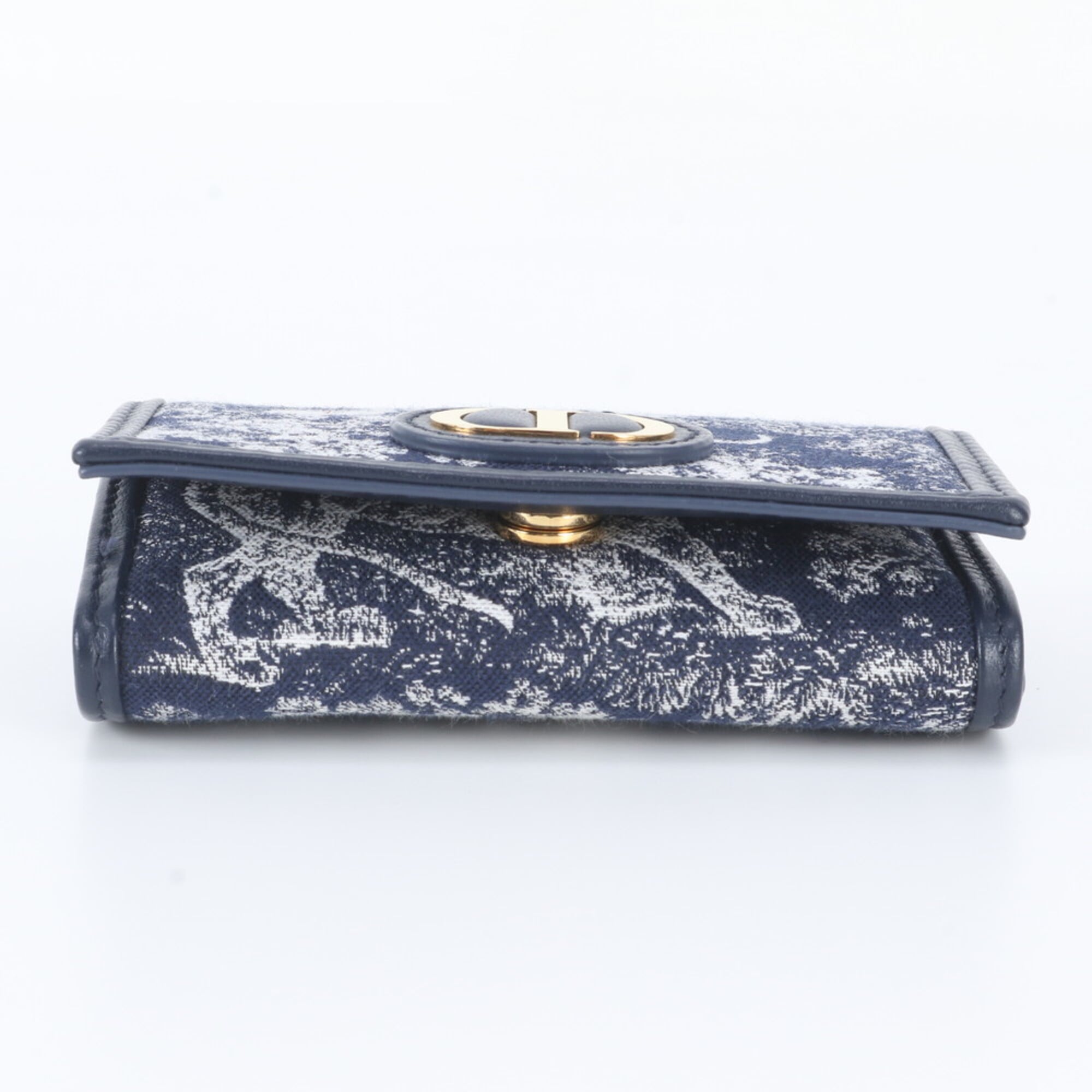 Christian Dior Navy White Leather Canvas Wallet (Tri-Fold) (Pre-Owned)