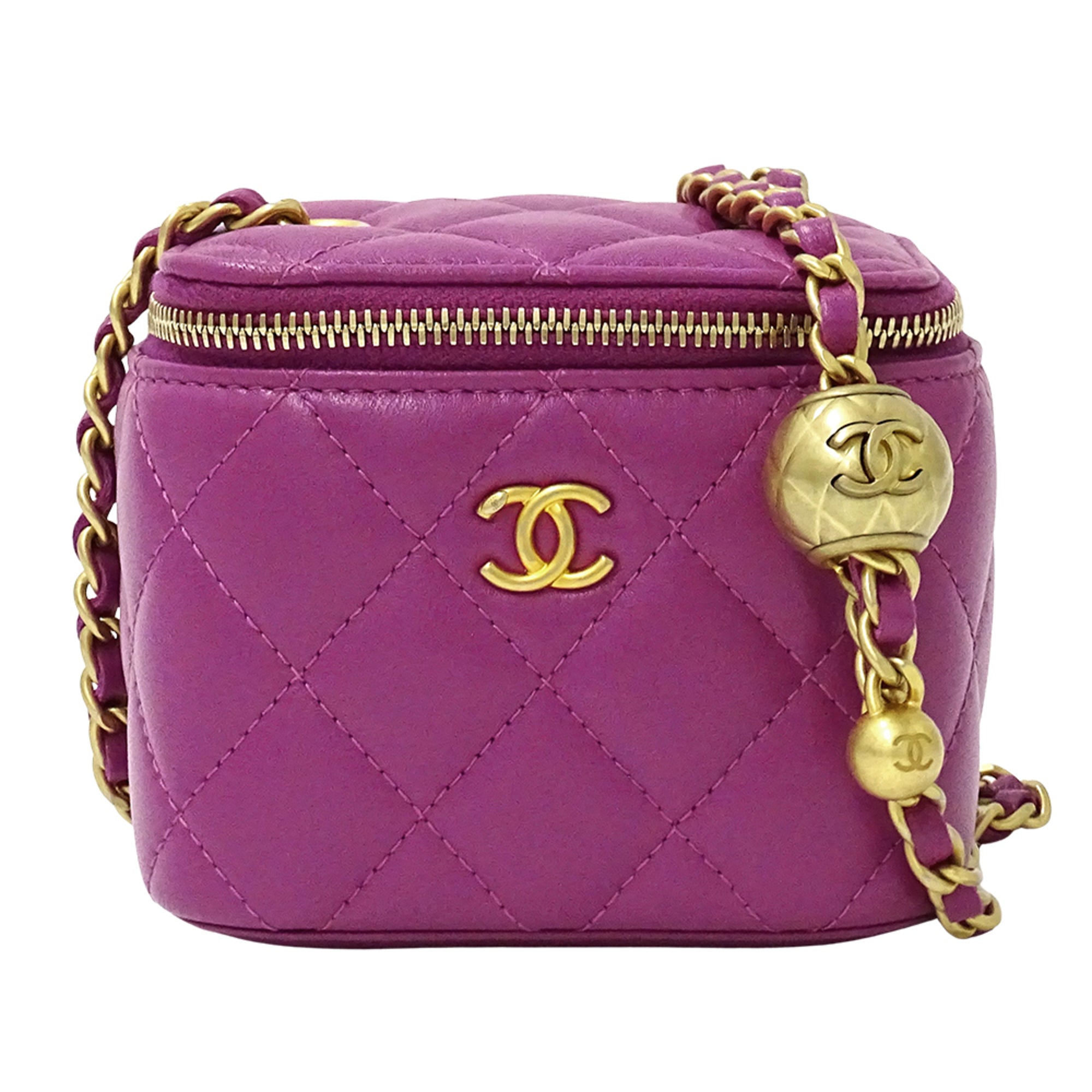 Chanel Purple Leather Handbag Shoulder Bag Vanity Bag (Pre-Owned)