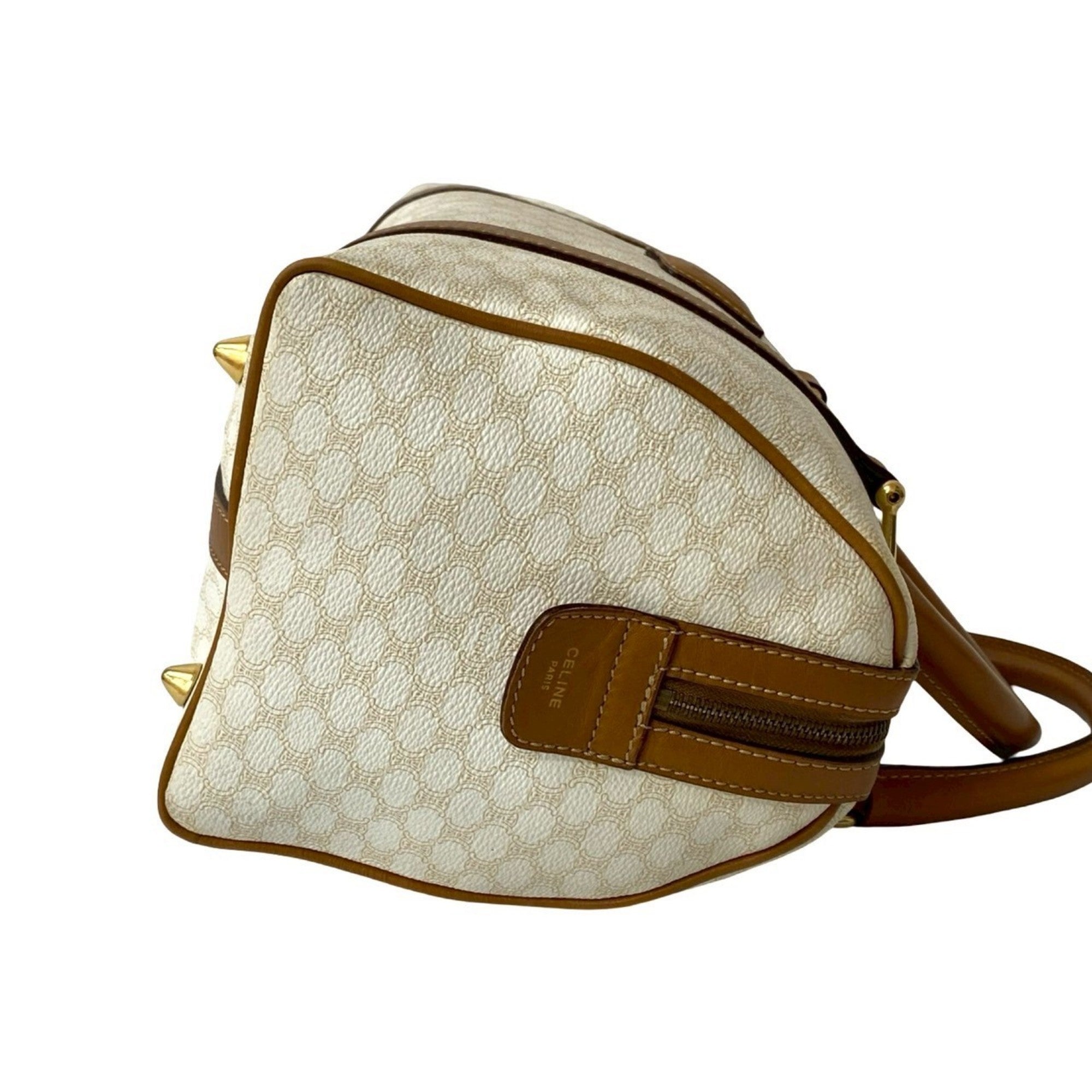 Celine Brown White Leather Pvc Boston Bag Handbag (Pre-Owned)