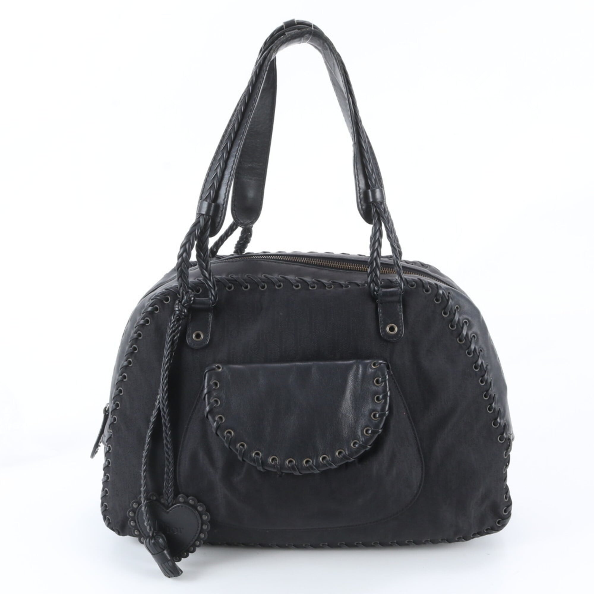 Christian Dior Black Leather Nylon Handbag Shoulder Bag Tote Bag (Pre-Owned)