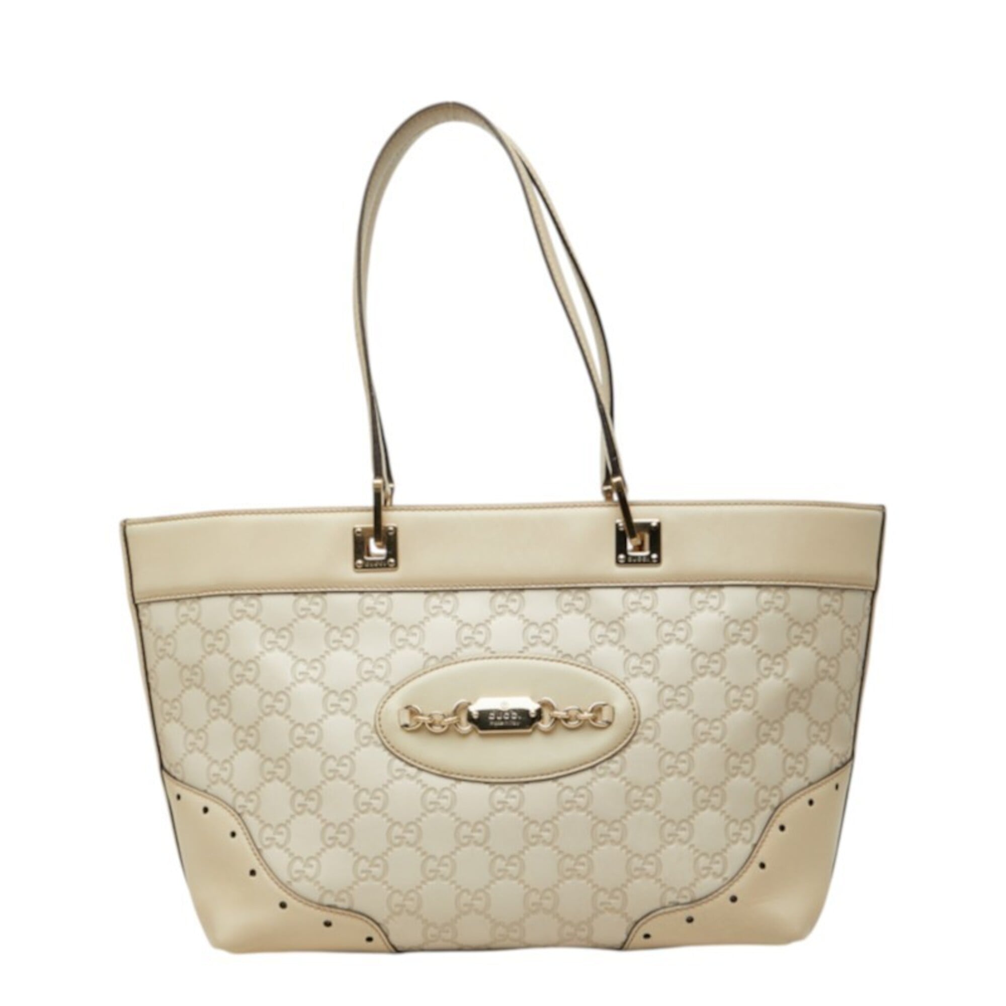 Gucci Ivory Leather Shoulder Bag Tote Bag (Pre-Owned)