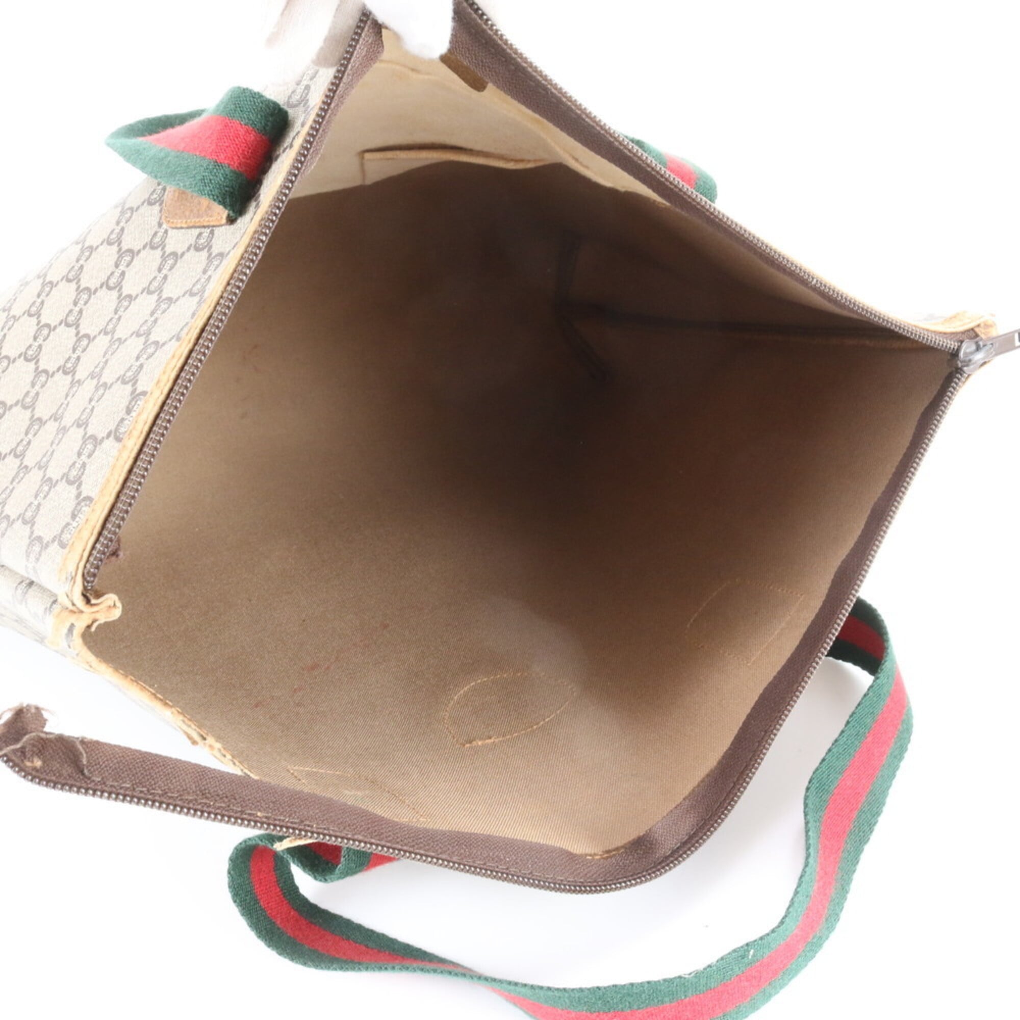 Gucci Sherry Line Beige Brown Leather Coated Canvas Handbag Tote Bag (Pre-Owned)