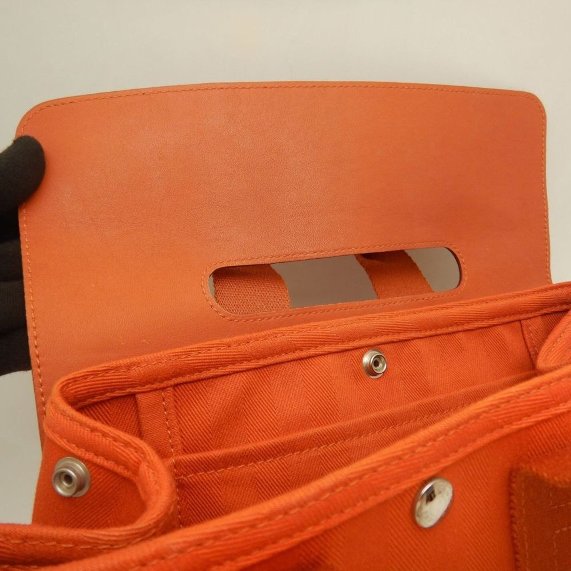 Hermes Orange Toile Chevron Leather Handbag (Pre-Owned)