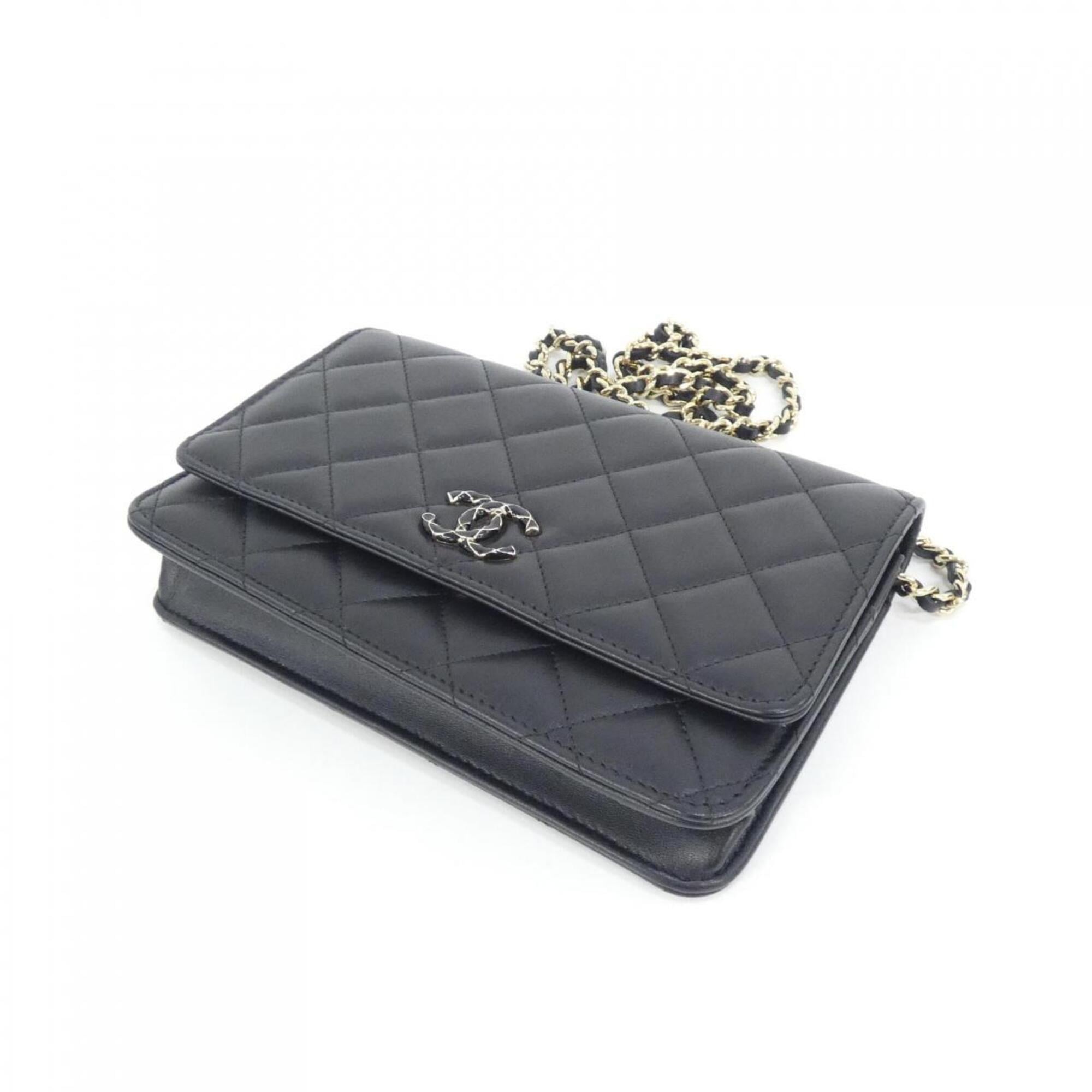 Chanel Black Leather Chain/Shoulder Wallet (Pre-Owned)