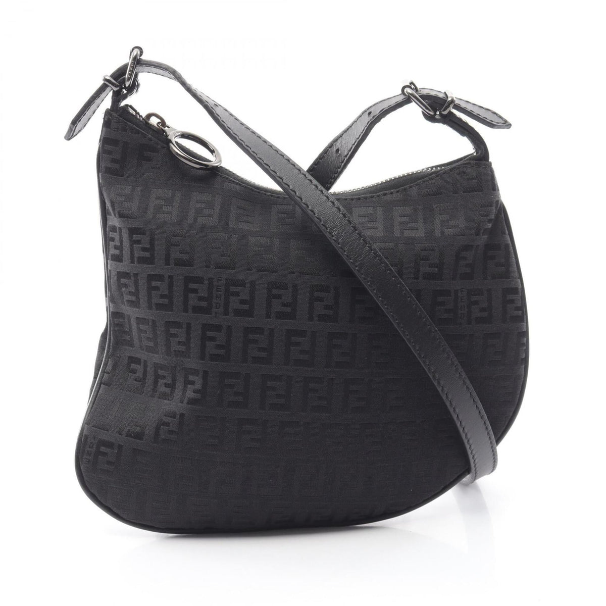 Fendi Zucchino Black Canvas Leather Handbag Shoulder Bag (Pre-Owned)