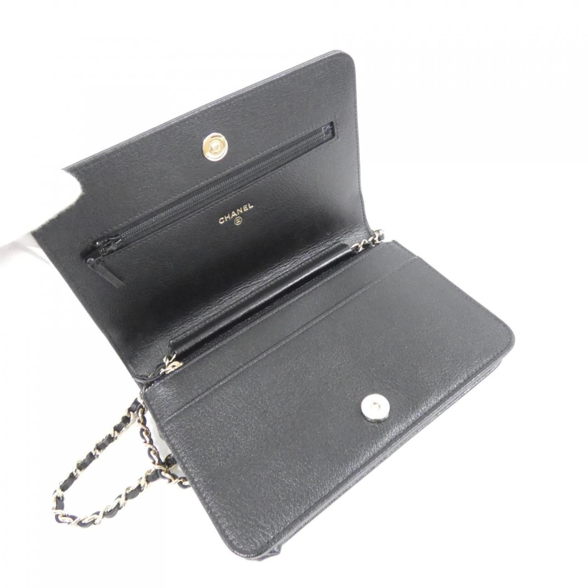 Chanel Black Leather Chain/Shoulder Wallet (Pre-Owned)