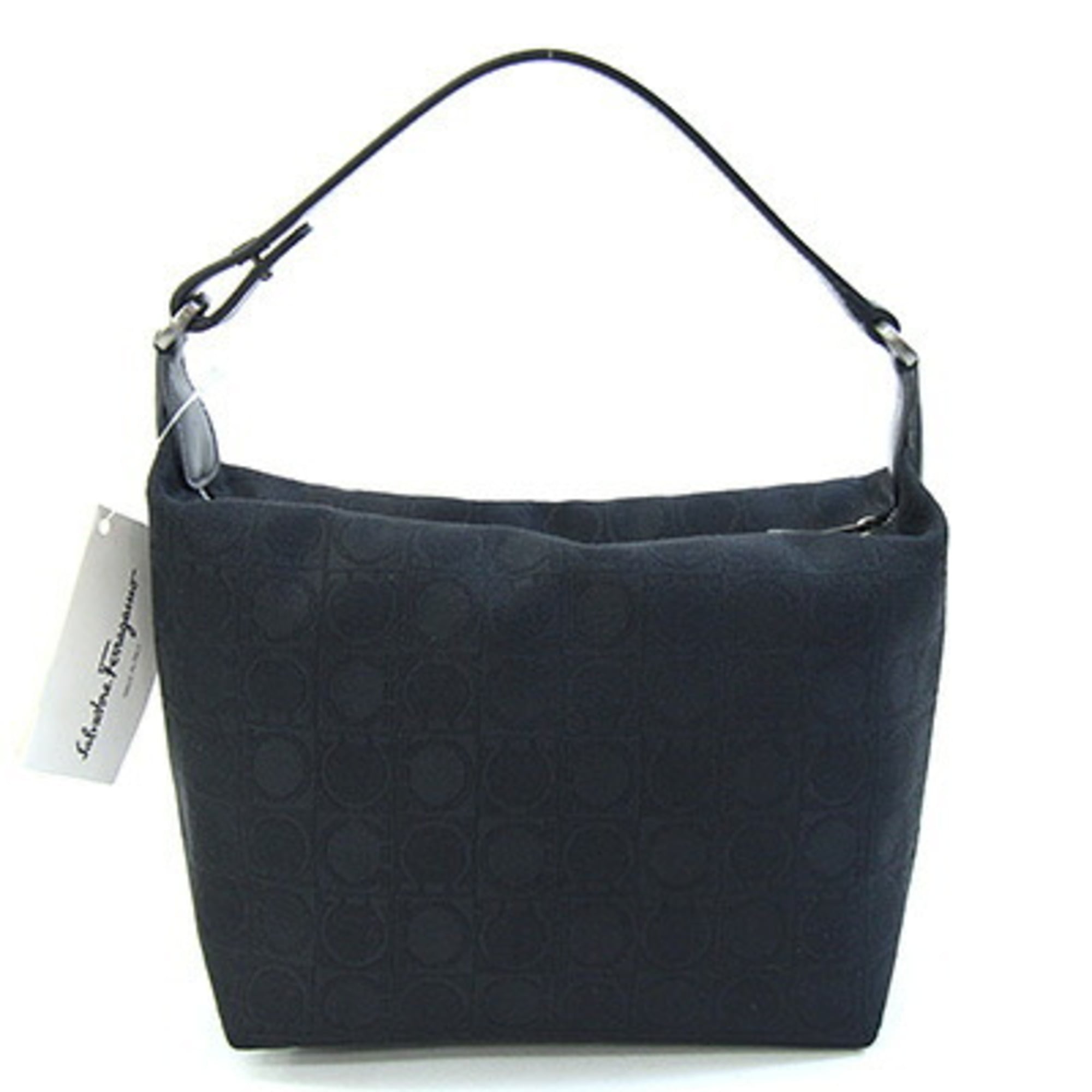Salvatore Ferragamo Gancini Black Nylon Leather Handbag Pouch (Pre-Owned)