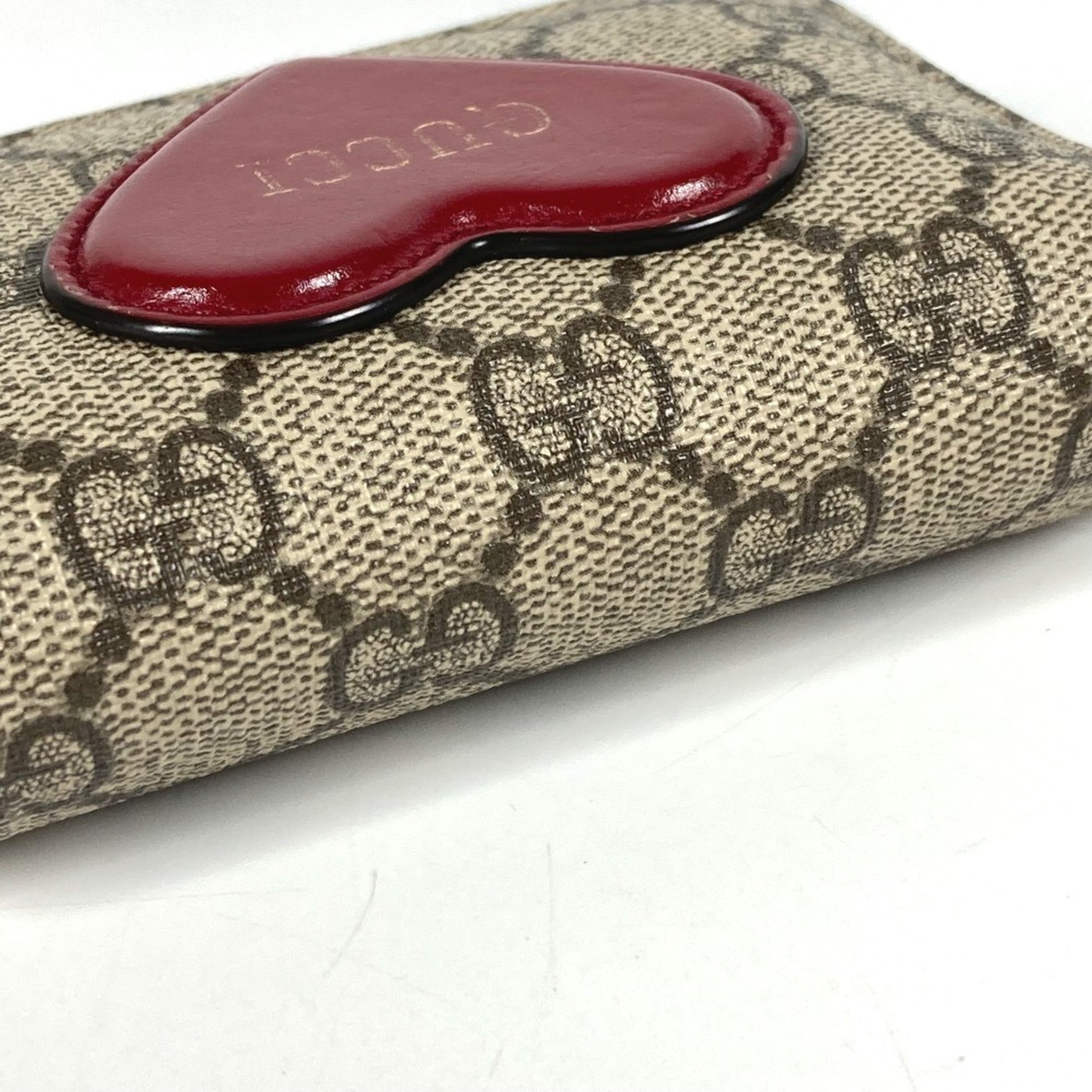 Gucci Gg Supreme Beige Red Color Gg Supreme Long Wallet (Bi-Fold) (Pre-Owned)