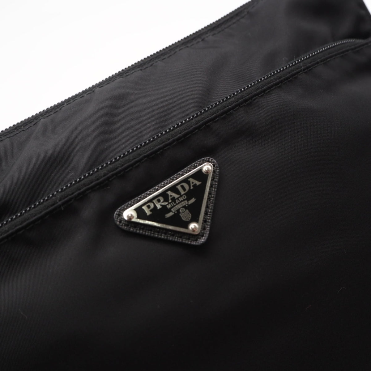 Prada Saffiano Black Nylon Leather Shoulder Bag (Pre-Owned)