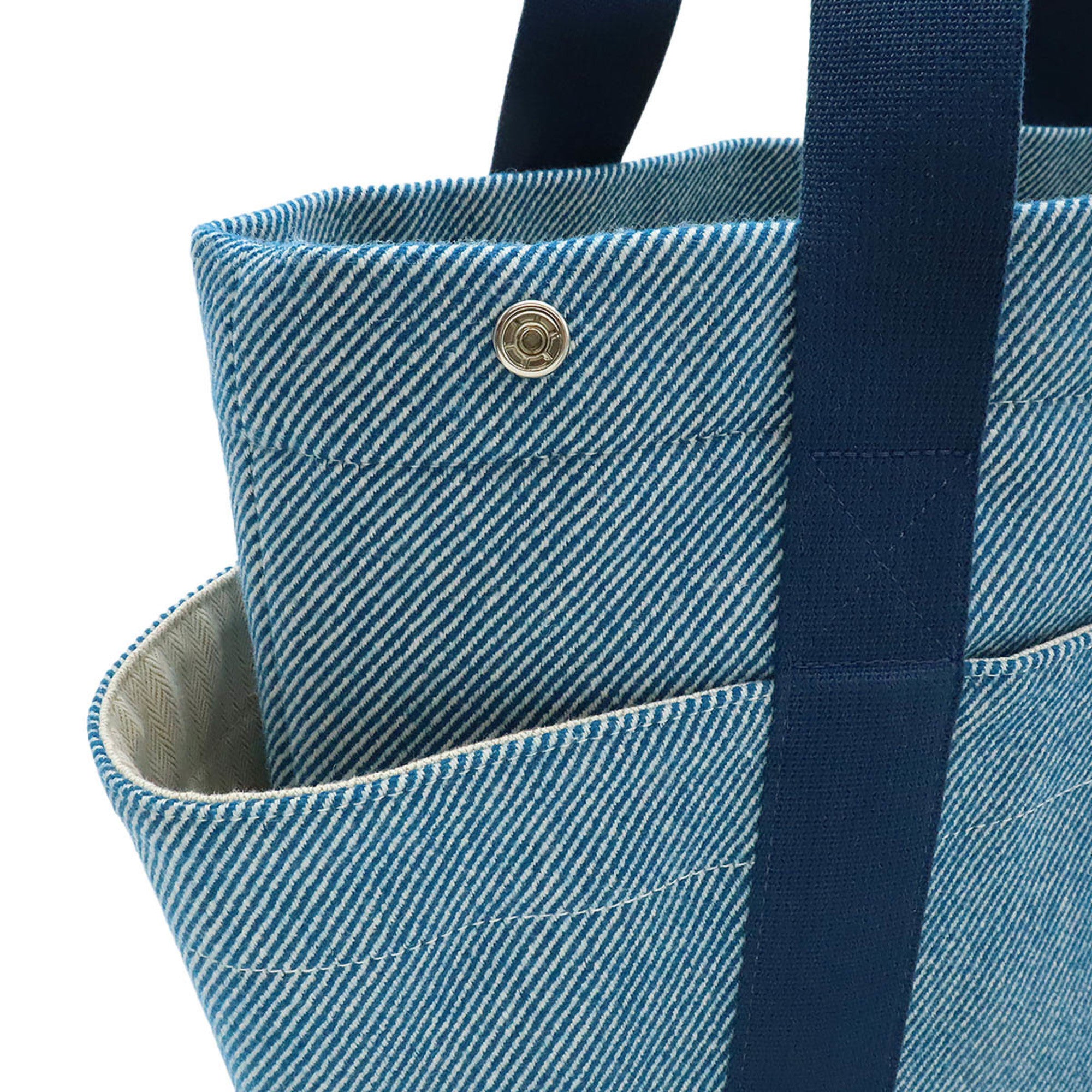 Hermes Blue Natural Wool Cotton Shoulder Bag Tote Bag (Pre-Owned)
