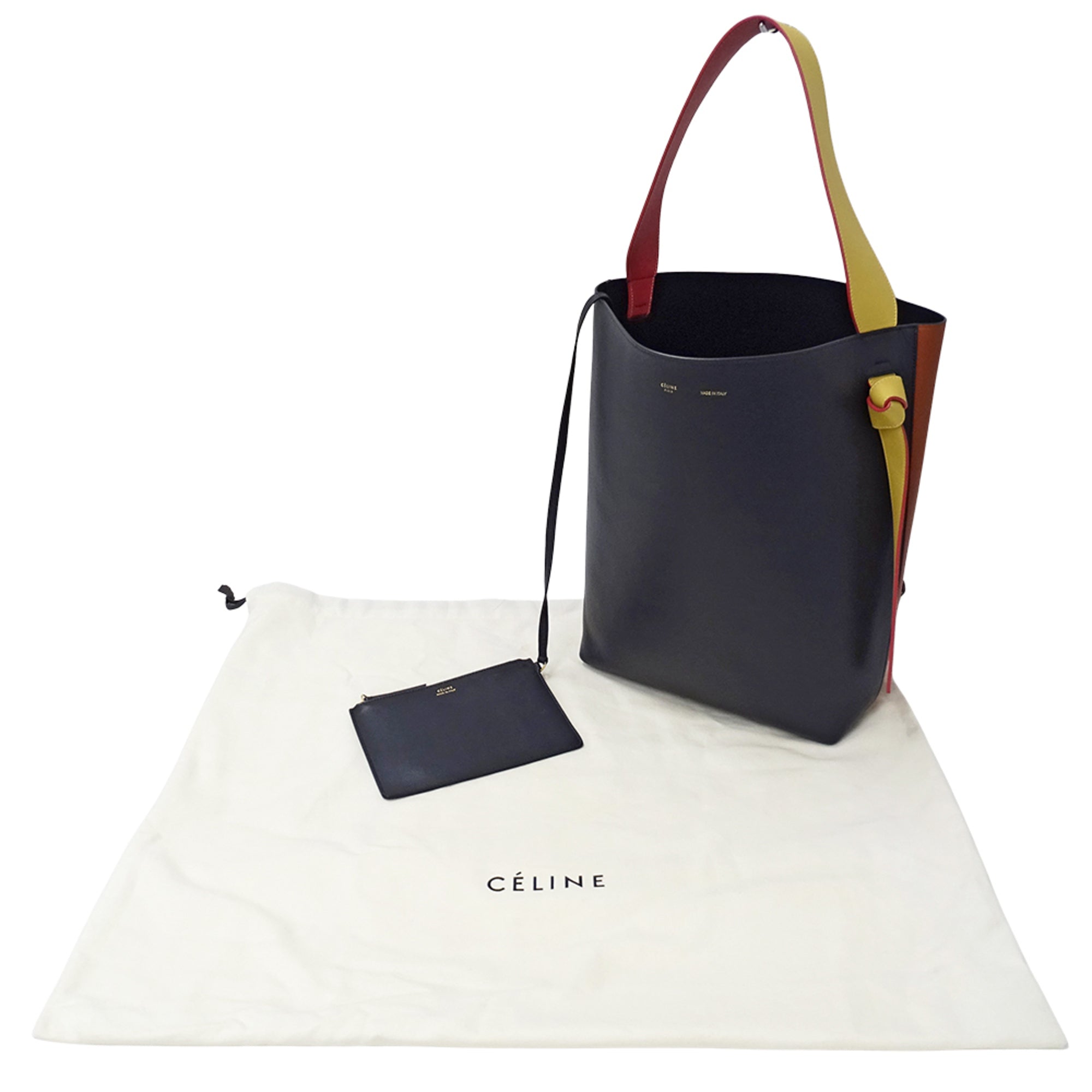 Celine Navy Orange Leather Handbag Pouch Shoulder Bag Tote Bag (Pre-Owned)