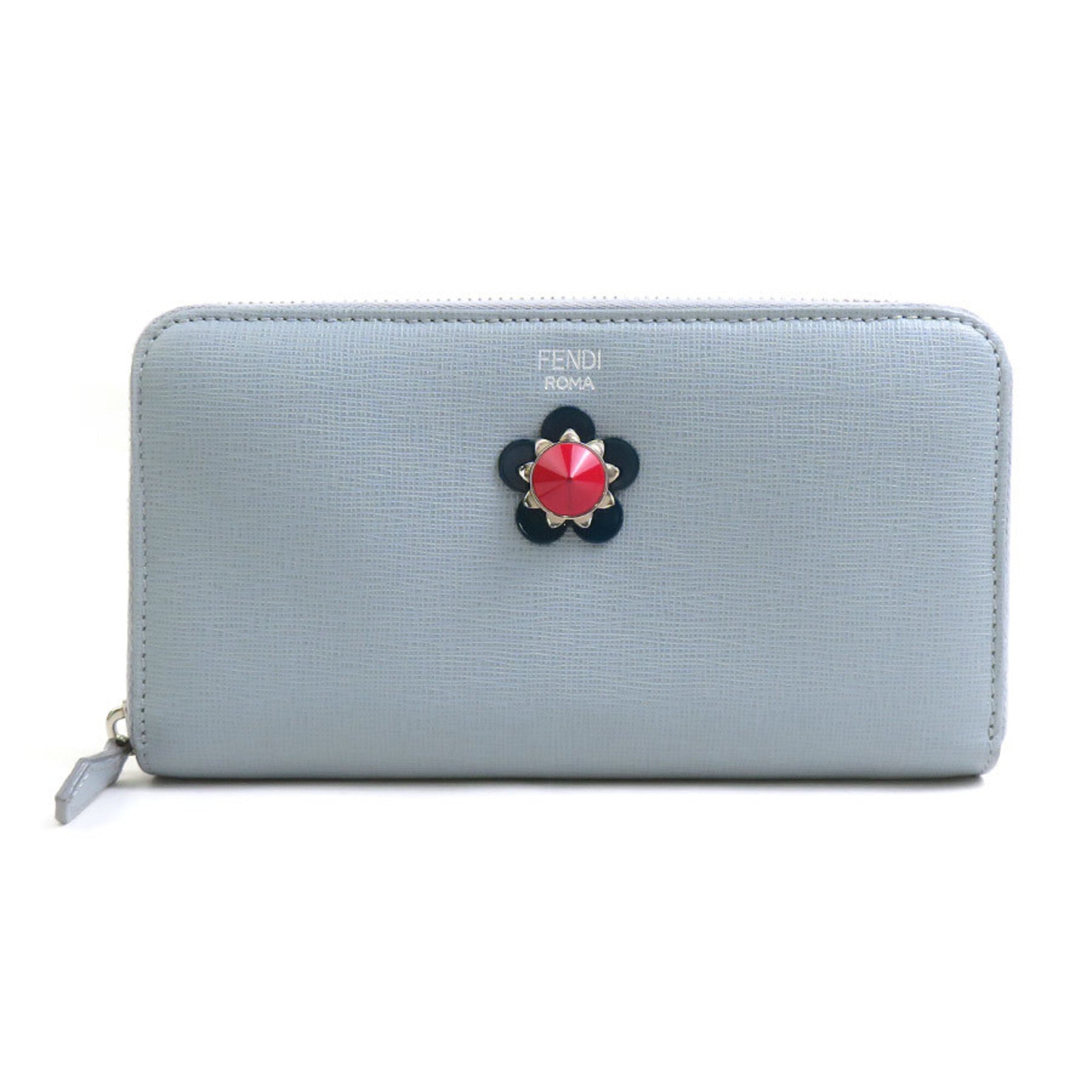 Fendi Light Gray Leather Long Wallet (Bi-Fold) (Pre-Owned)