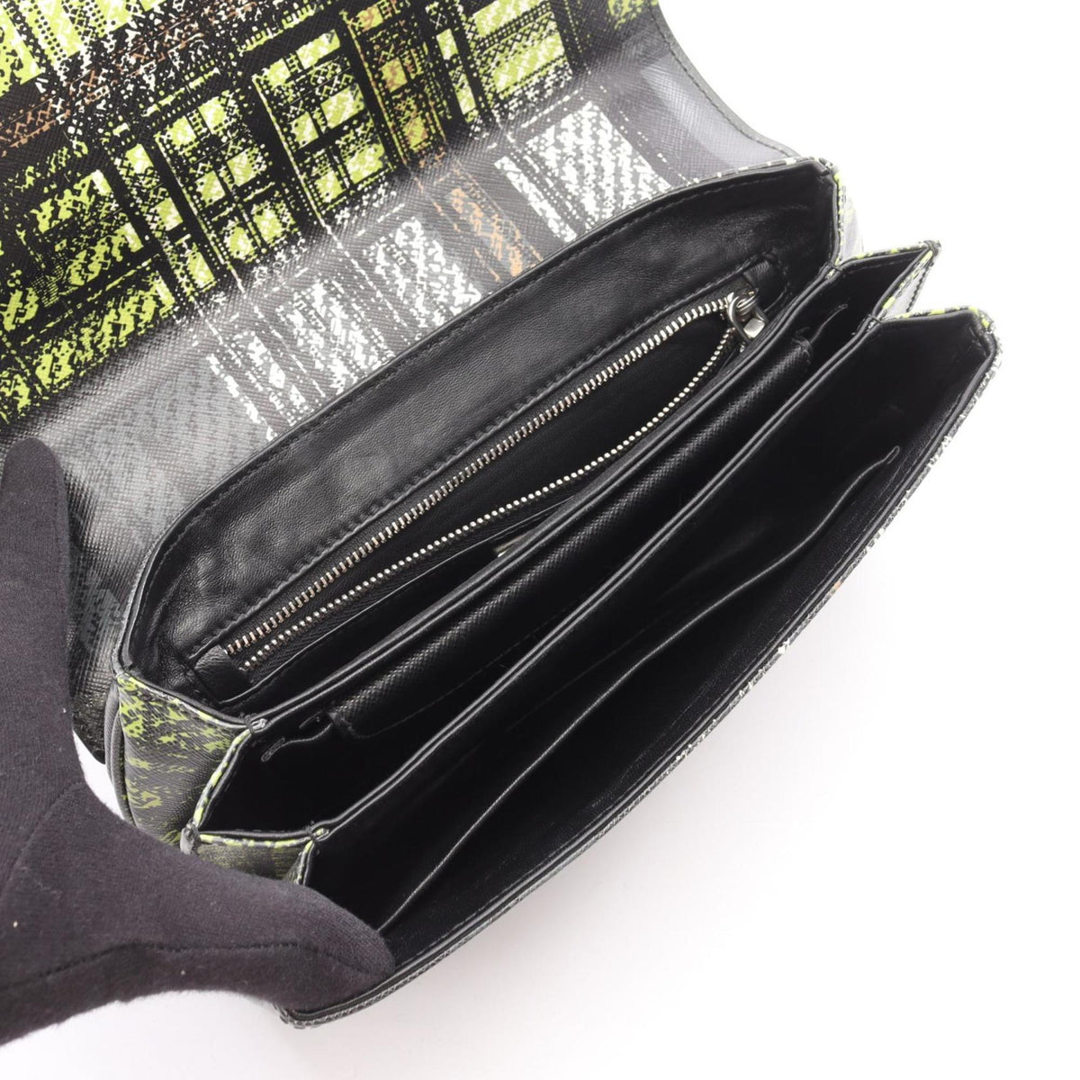 Prada Black Green Multi-Color Leather Handbag Shoulder Bag (Pre-Owned)
