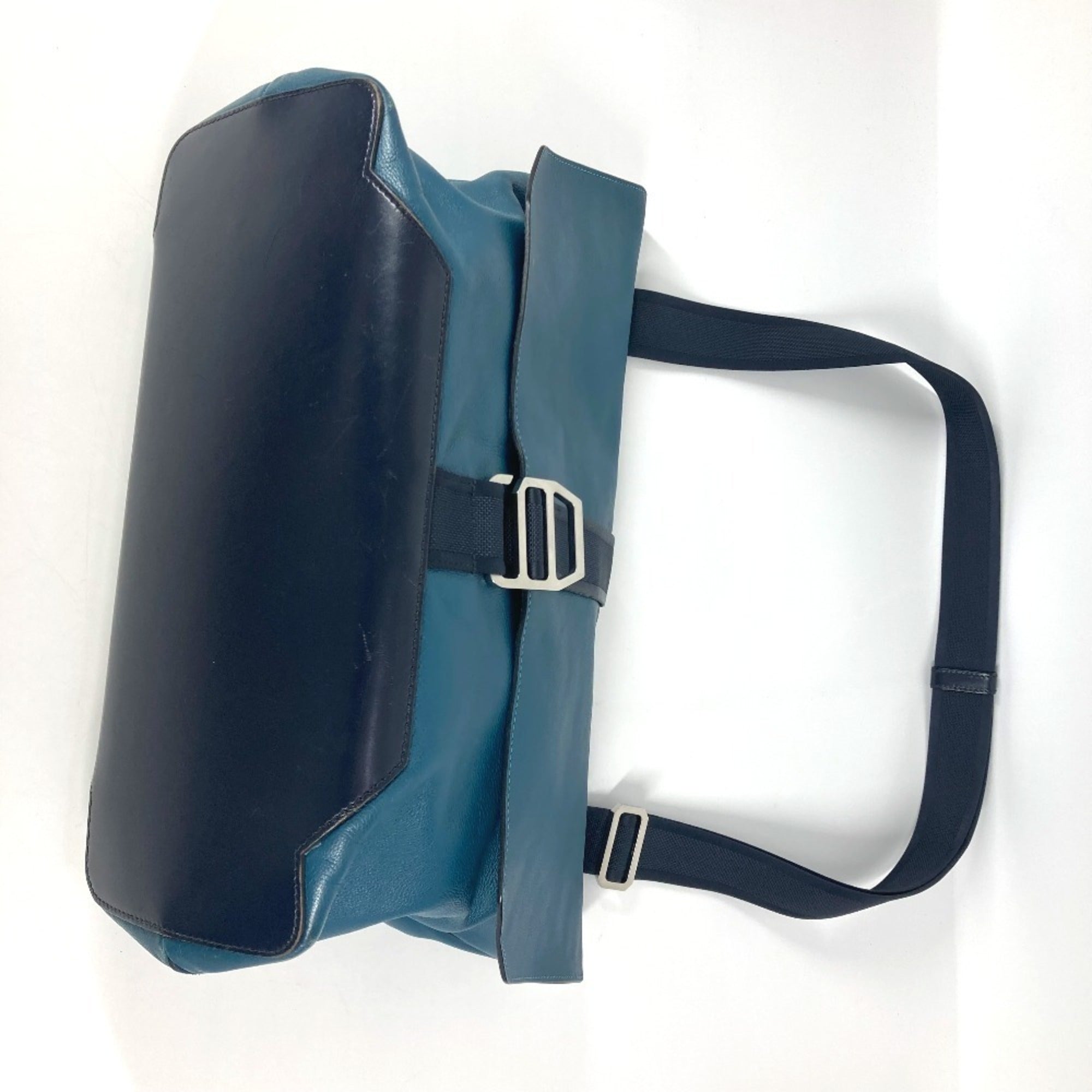 Hermes Blue Navy Leather Messenger Bag Shoulder Bag (Pre-Owned)