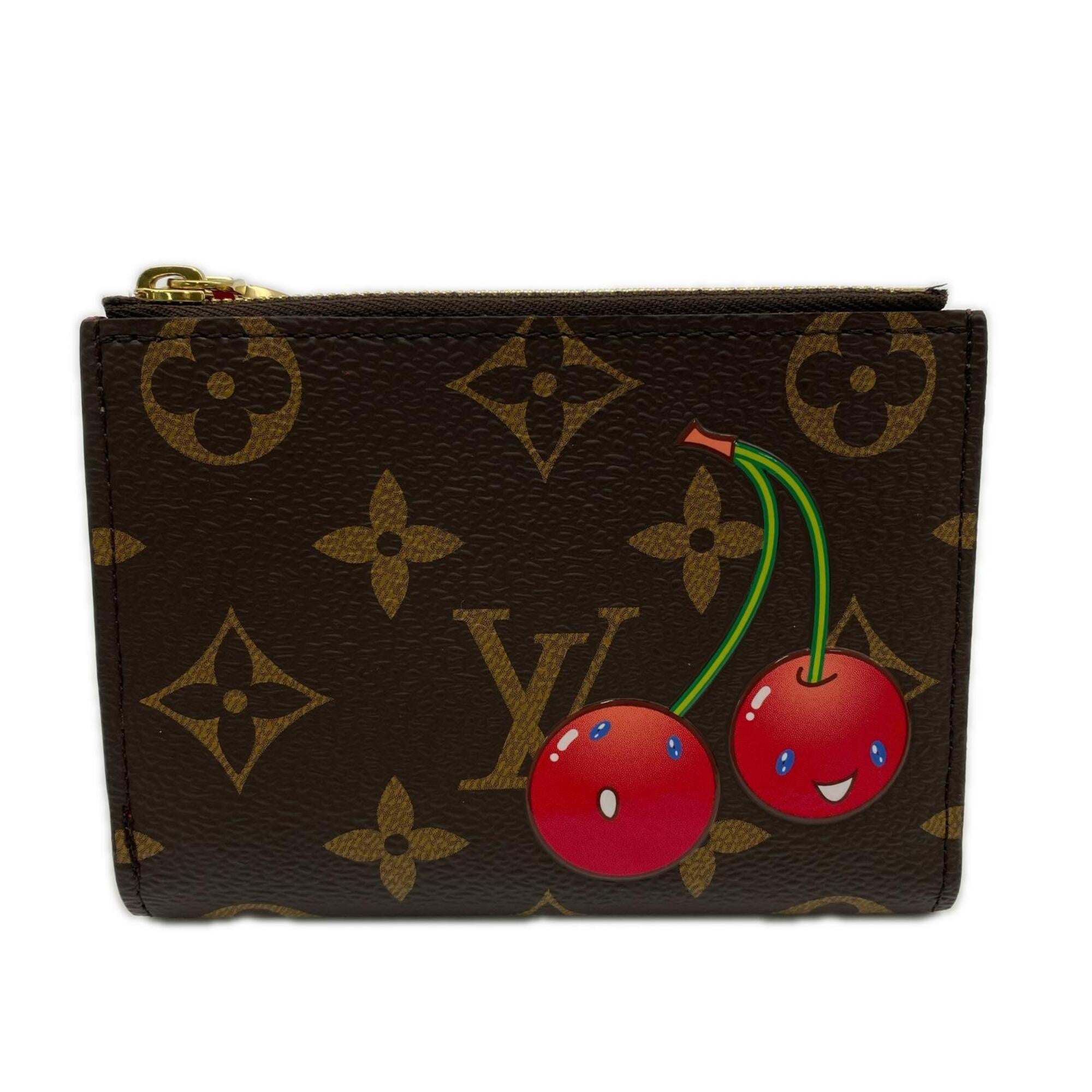 Louis Vuitton Beige Brown Red Color Coated Canvas Leather Wallet (Bi-Fold) (Pre-Owned)