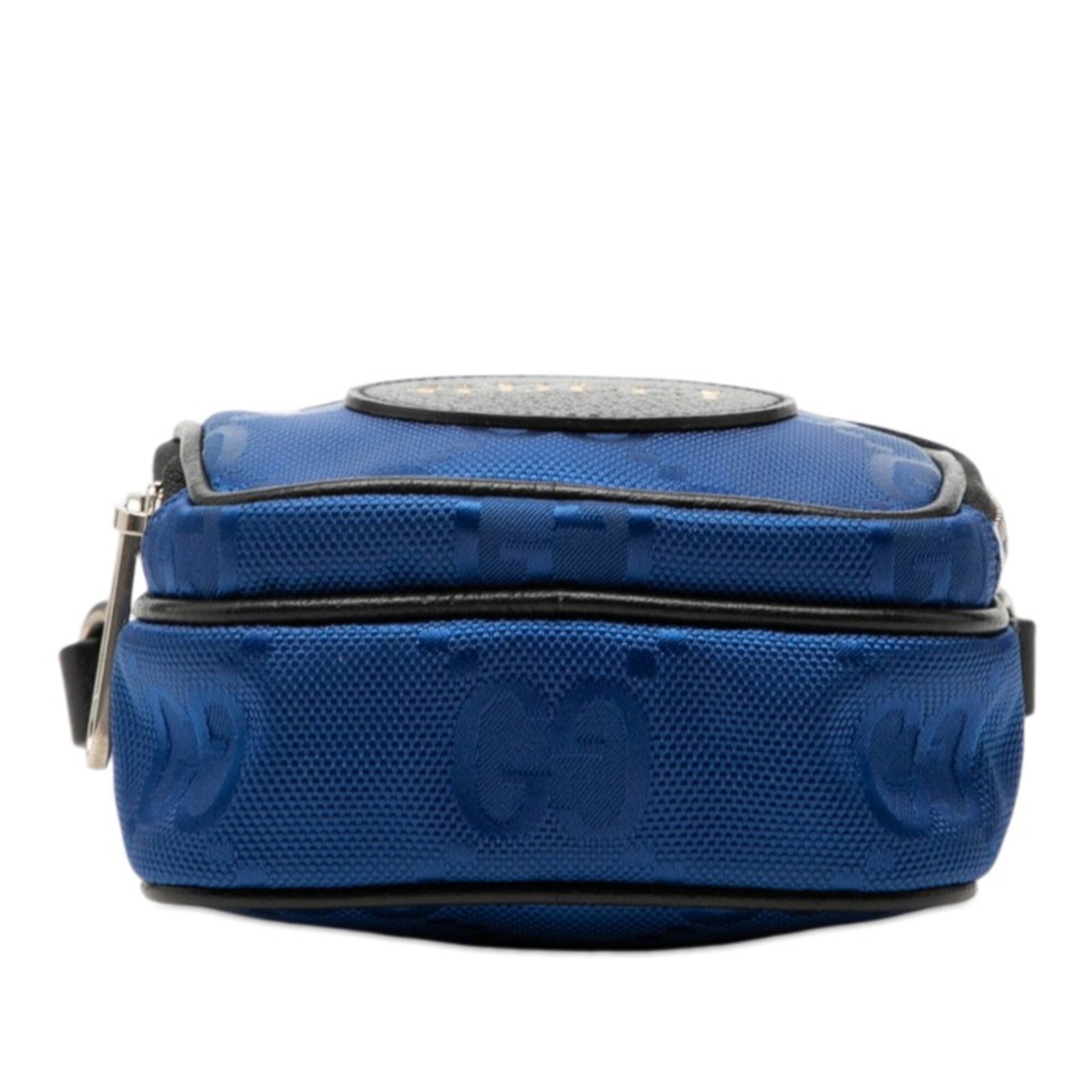 Gucci Black Blue Nylon Leather Shoulder Bag (Pre-Owned)
