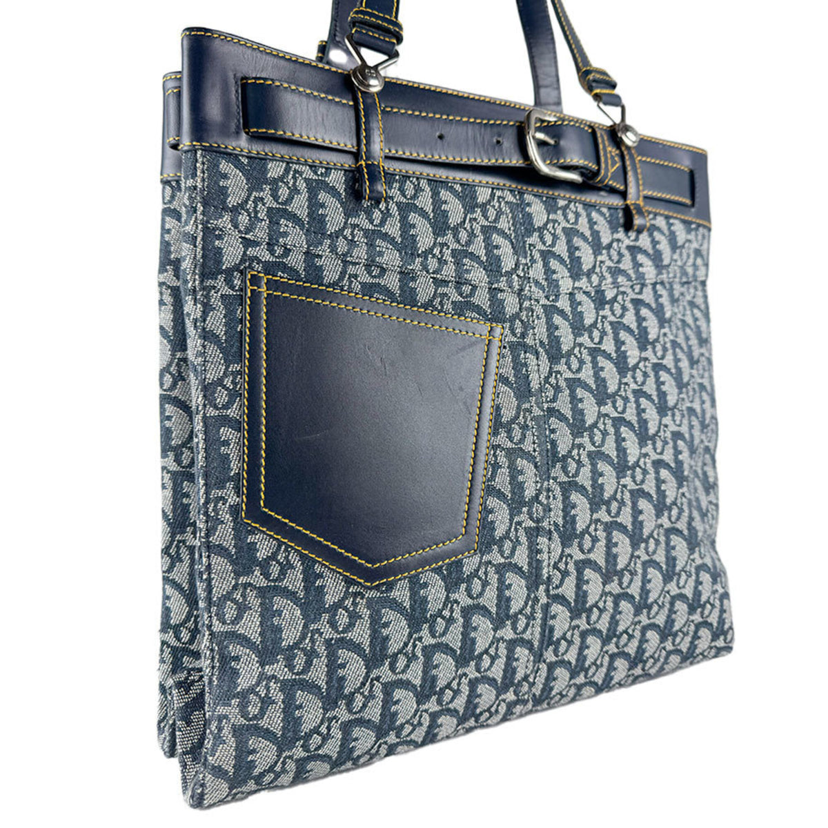 Christian Dior Navy Canvas Leather Shoulder Bag Tote Bag (Pre-Owned)