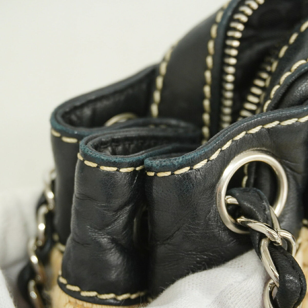 Chanel Beige Black Canvas Shoulder Bag (Pre-Owned)
