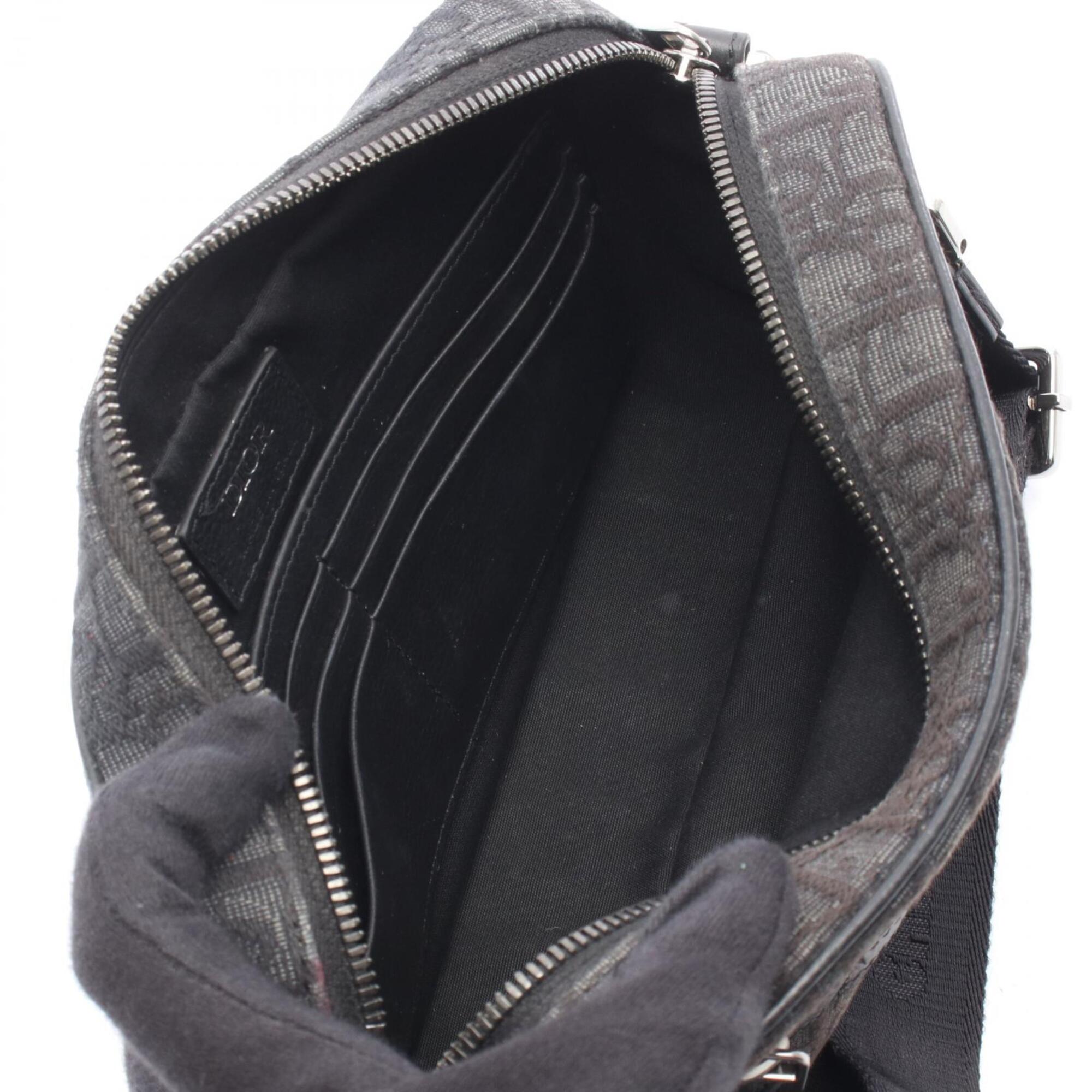 Christian Dior Black Gray Canvas Leather Handbag Shoulder Bag (Pre-Owned)