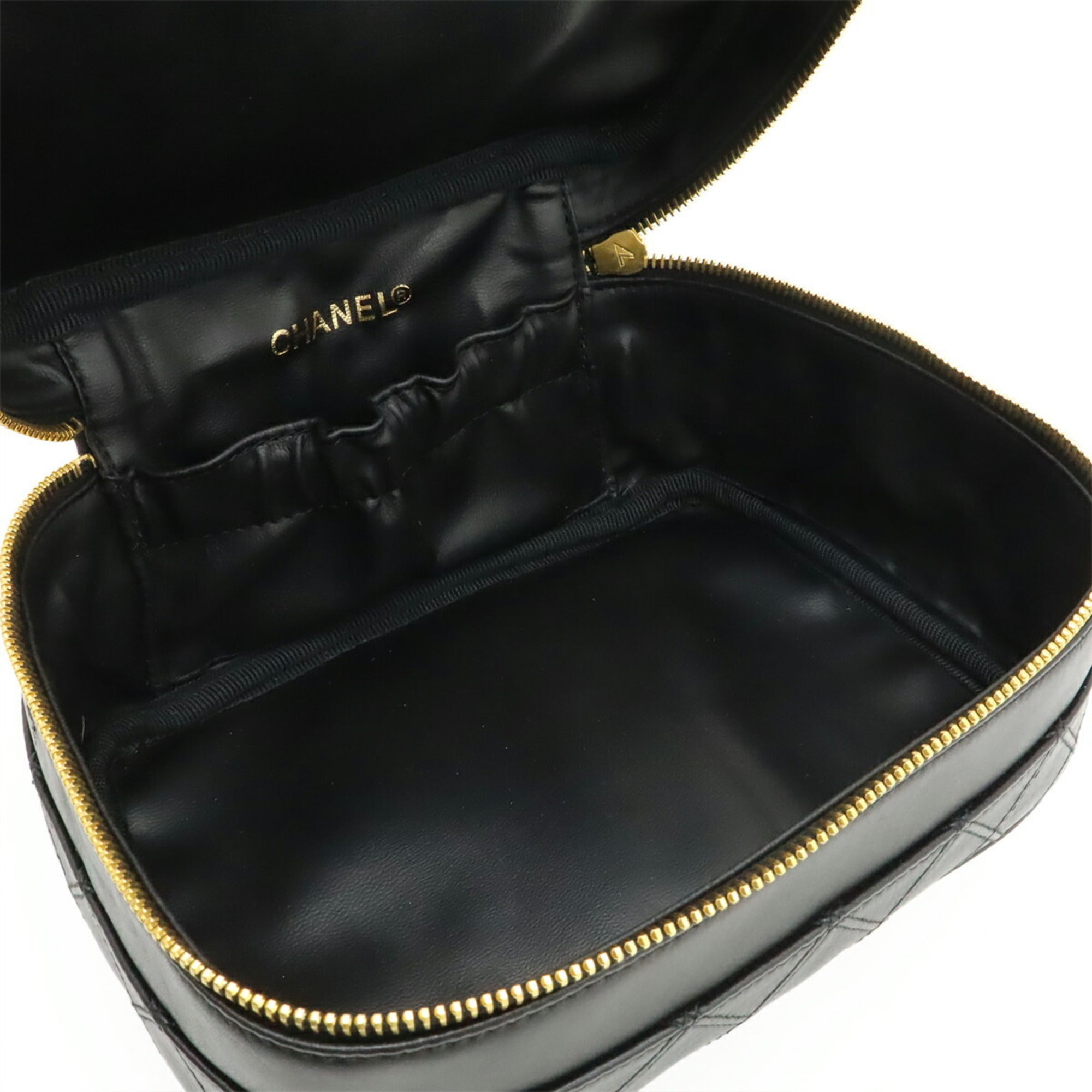 Chanel Black Leather Handbag Pouch Vanity Bag (Pre-Owned)
