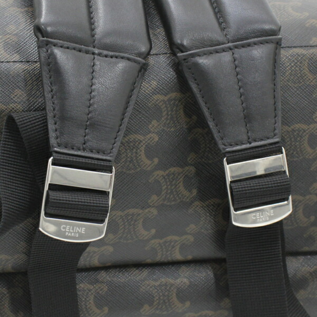 Celine Black Brown Canvas Leather Backpack (Pre-Owned)
