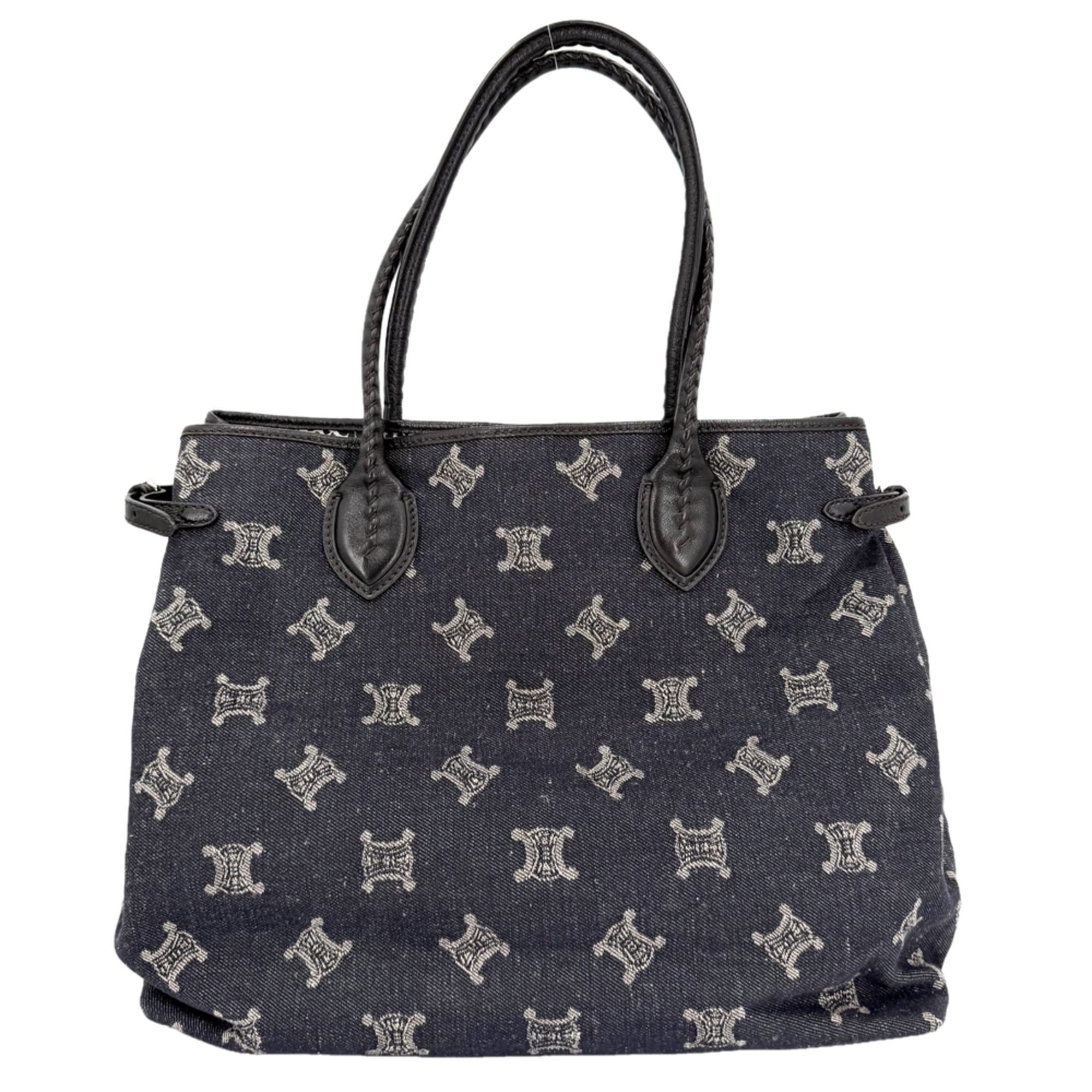 Celine Navy White Denim Leather Handbag Tote Bag (Pre-Owned)