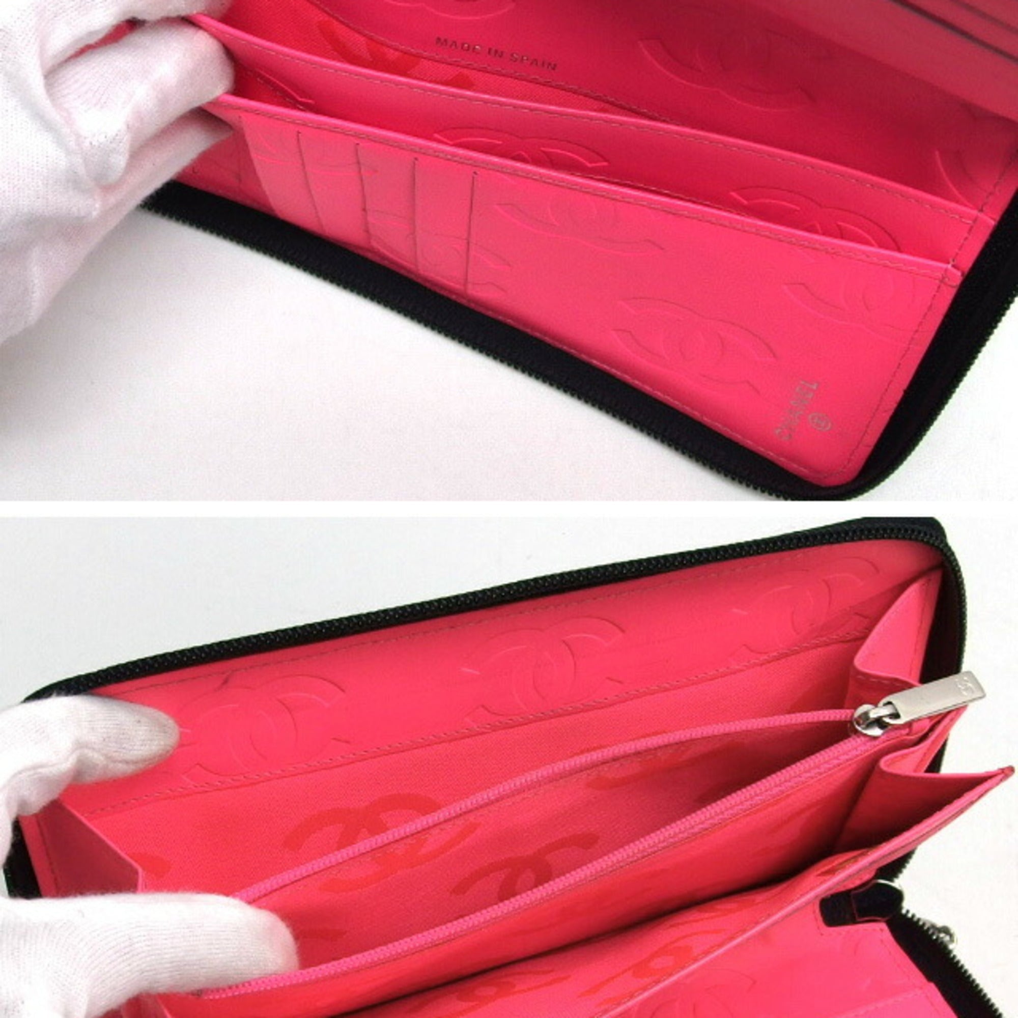 Chanel Black Pink Leather Long Wallet (Bi-Fold) (Pre-Owned)