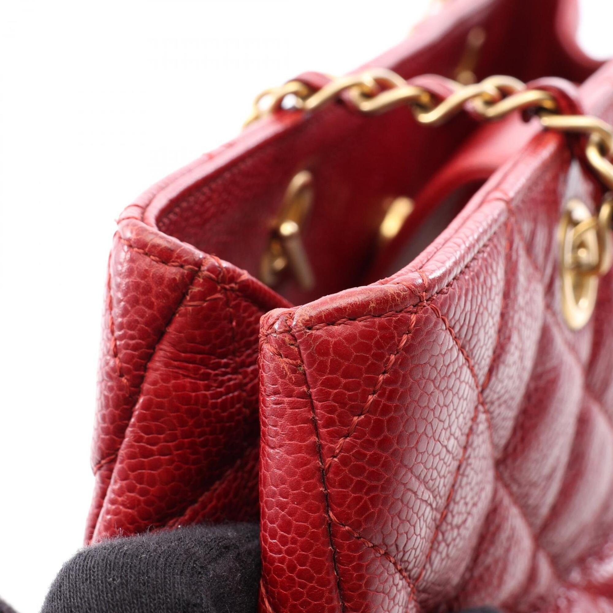Chanel Red Color Grained Calfskin Handbag Tote Bag (Pre-Owned)