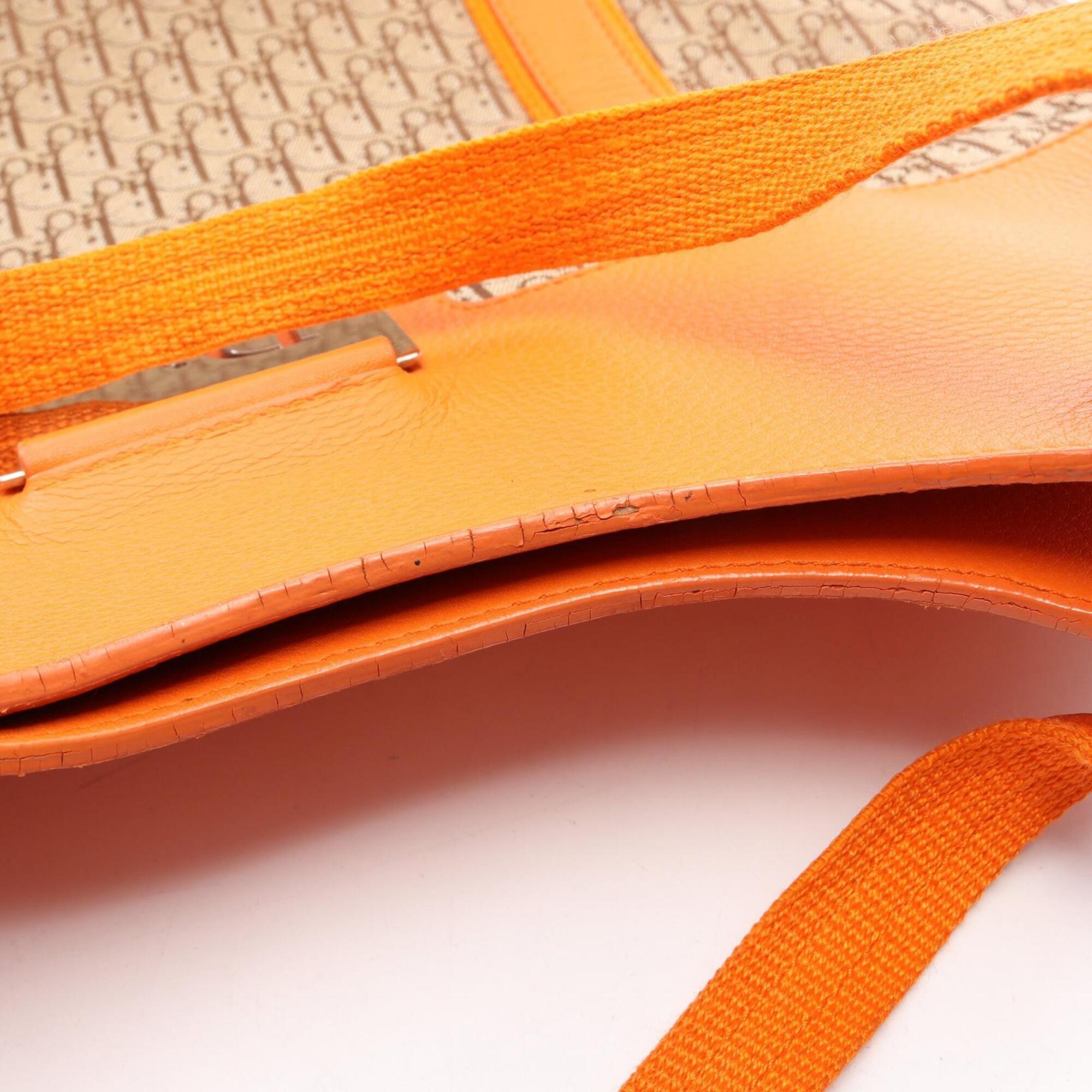 Christian Dior Beige Orange Coated Canvas Leather Handbag Tote Bag (Pre-Owned)