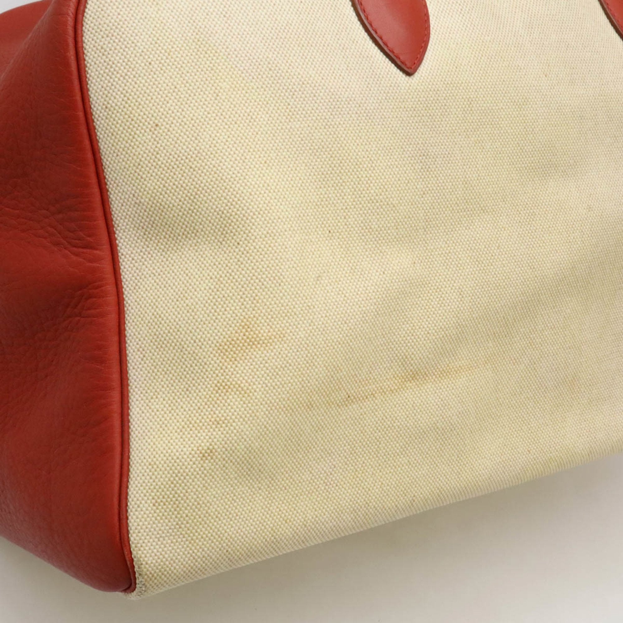 Hermes Beige Red Color Toile H Leather Boston Bag Handbag (Pre-Owned)
