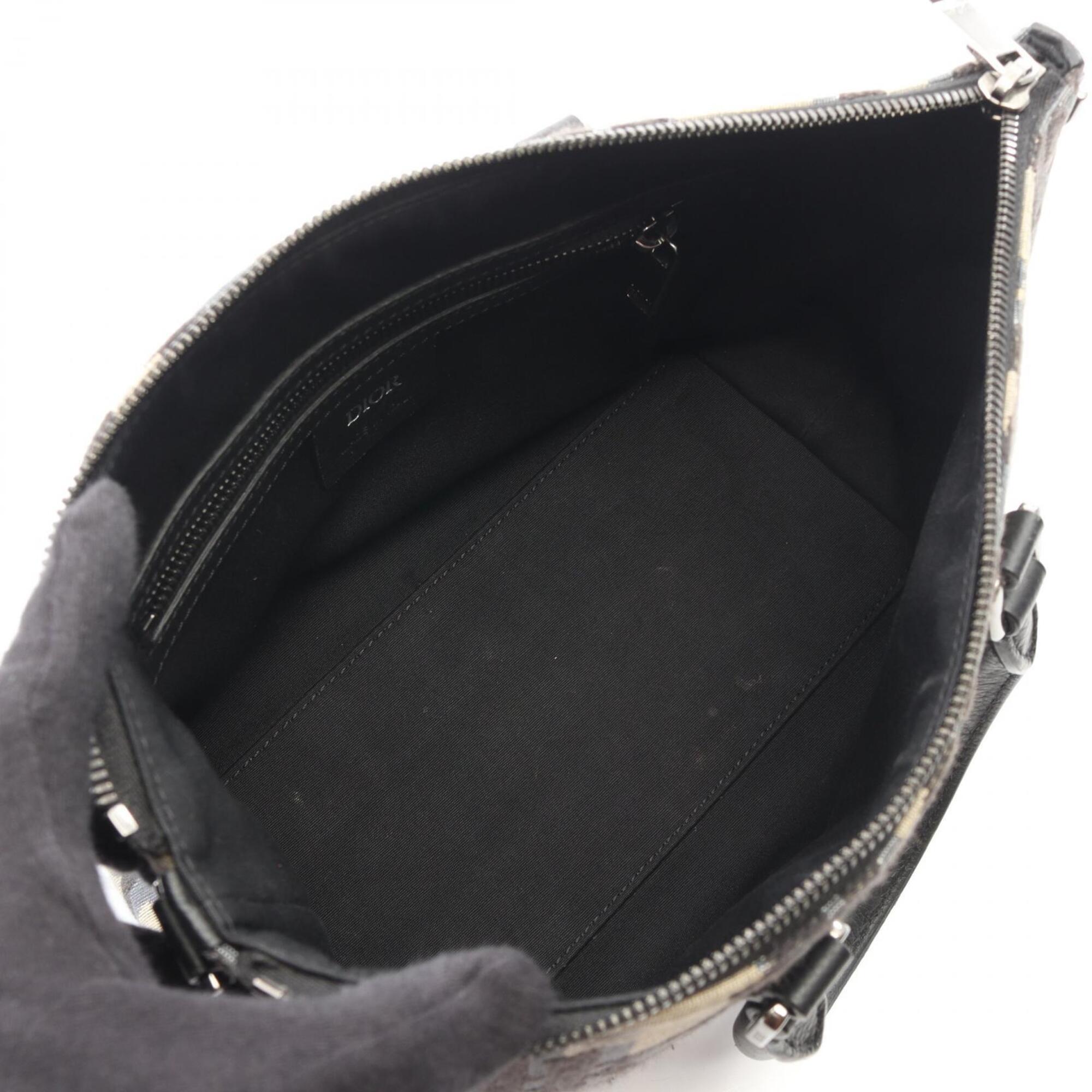 Christian Dior Beige Black Canvas Leather Handbag Weekend Bag (Pre-Owned)