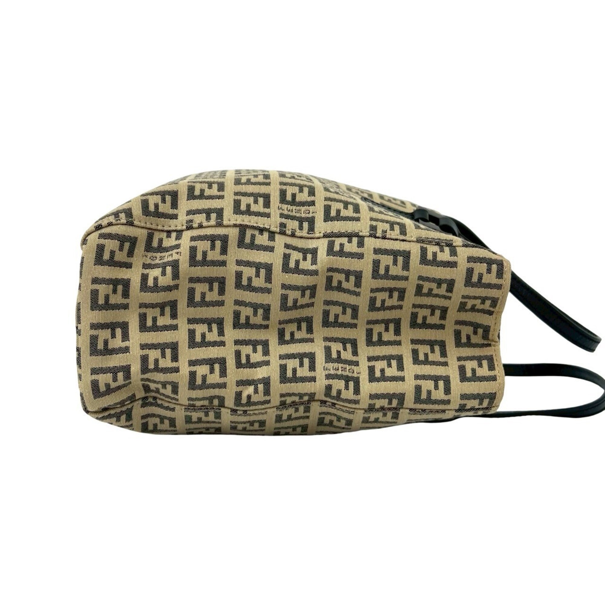 Fendi Beige Black Nylon Leather Handbag Tote Bag (Pre-Owned)