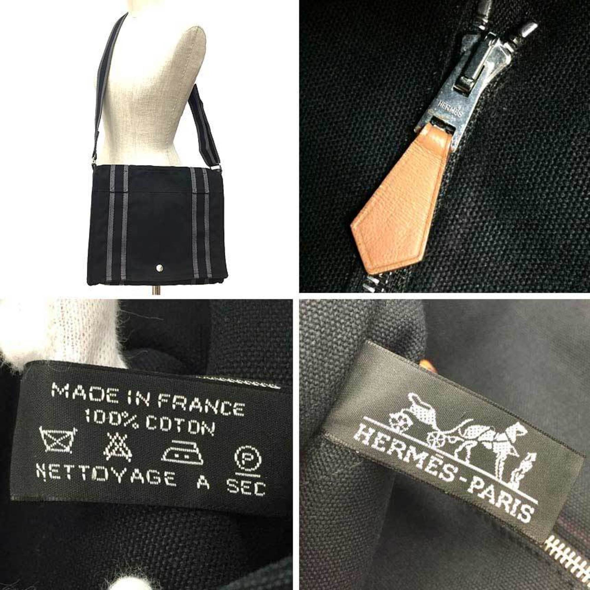 Hermes Fourre Tout Black Canvas Messenger Bag Shoulder Bag (Pre-Owned)