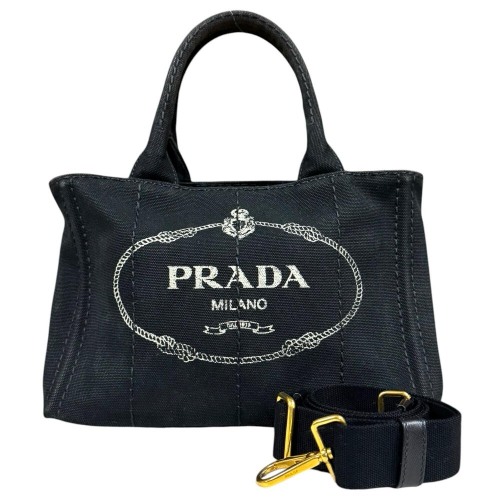 Prada Canapa Black Nero Canvas Shoulder Bag (Pre-Owned)