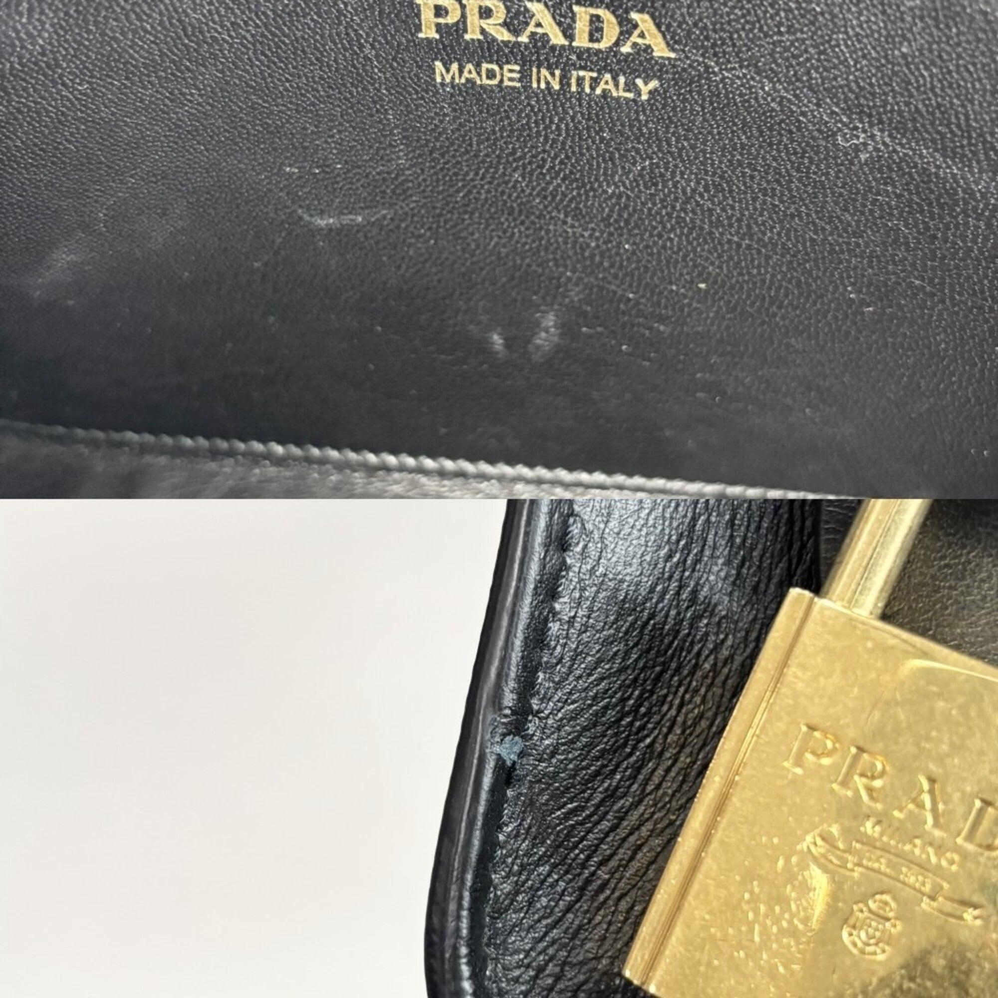 Prada Black Khaki Leather Shoulder Bag (Pre-Owned)
