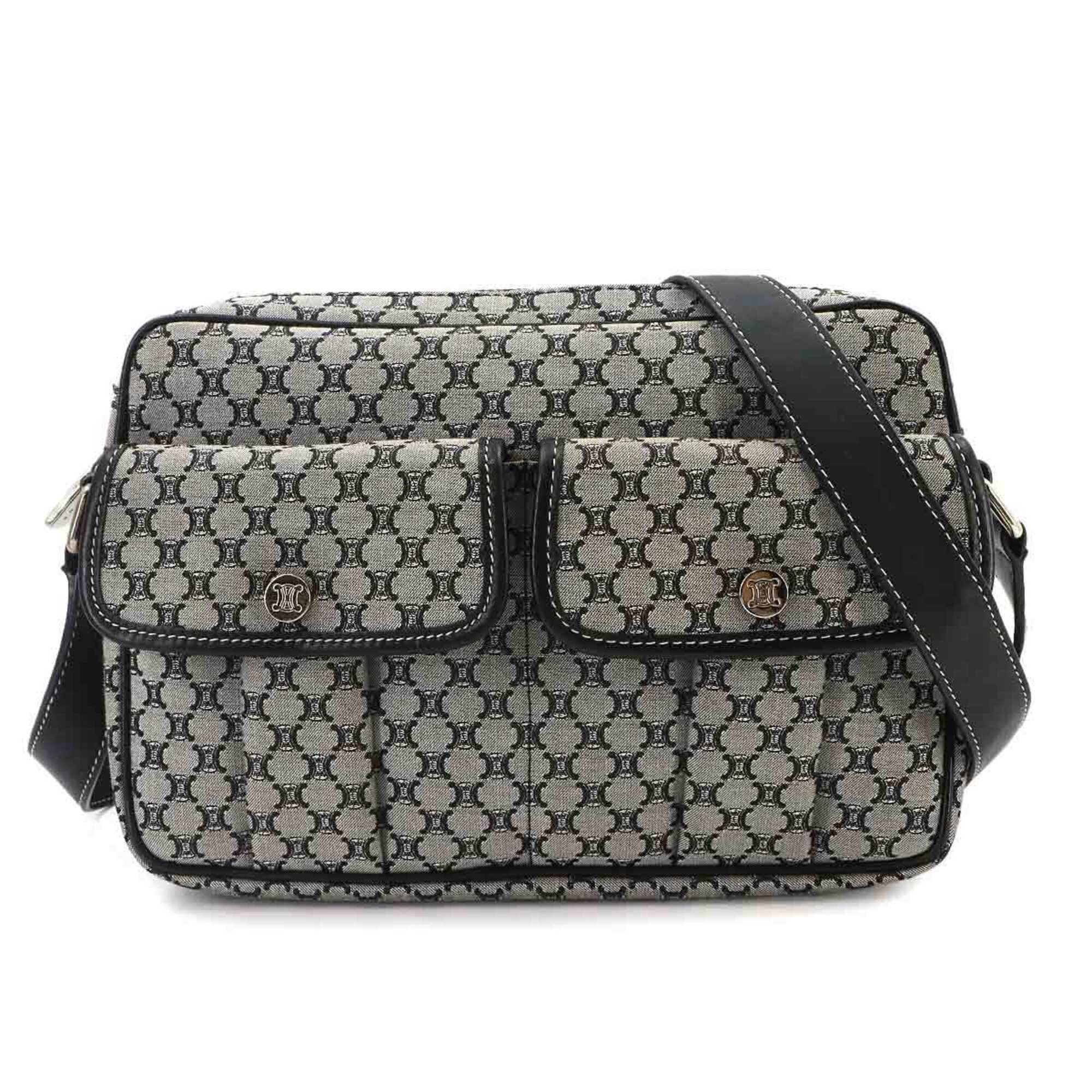Celine Black Gray Canvas Leather Handbag Shoulder Bag (Pre-Owned)