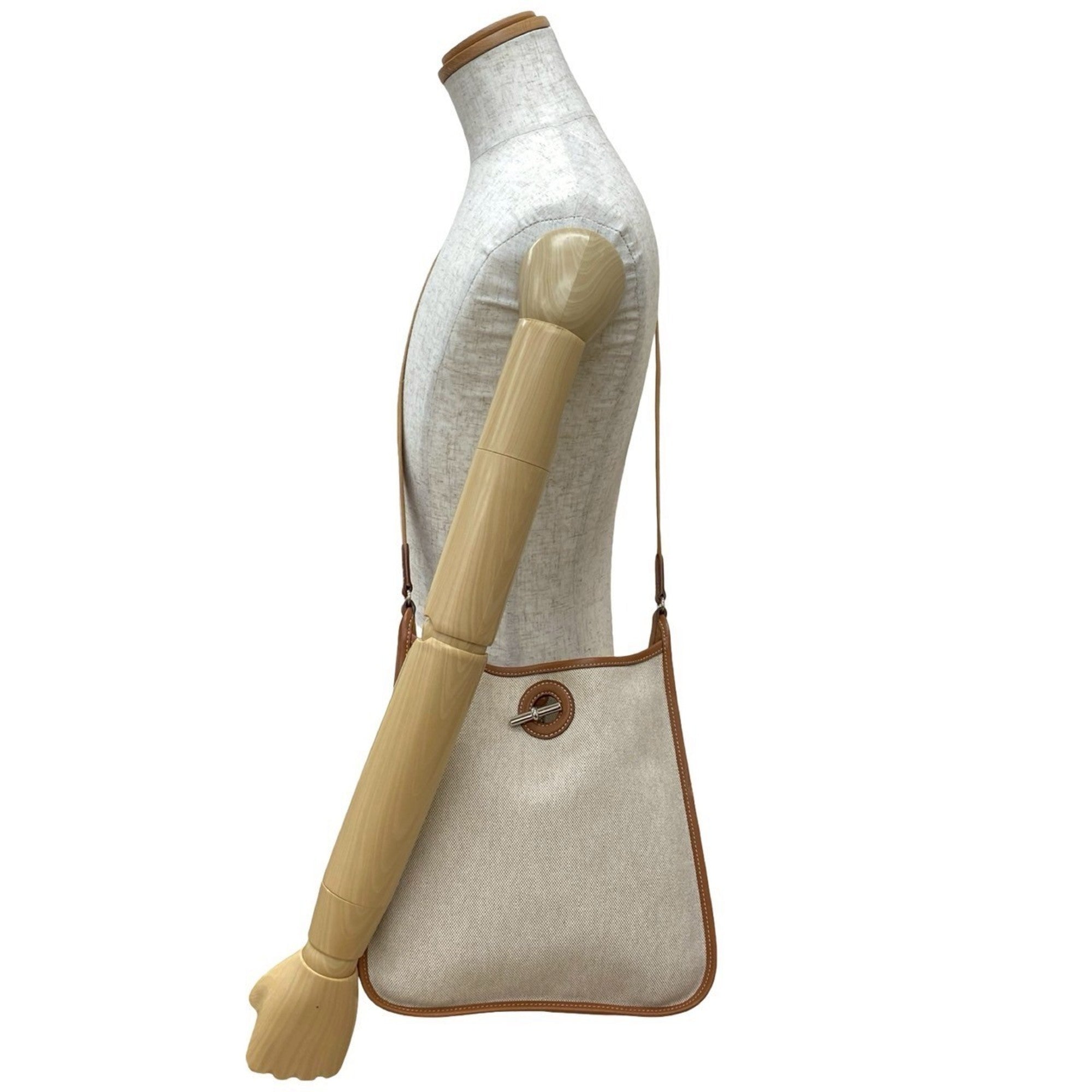 Hermes Brown White Toile H Buffalo Leather Shoulder Bag (Pre-Owned)