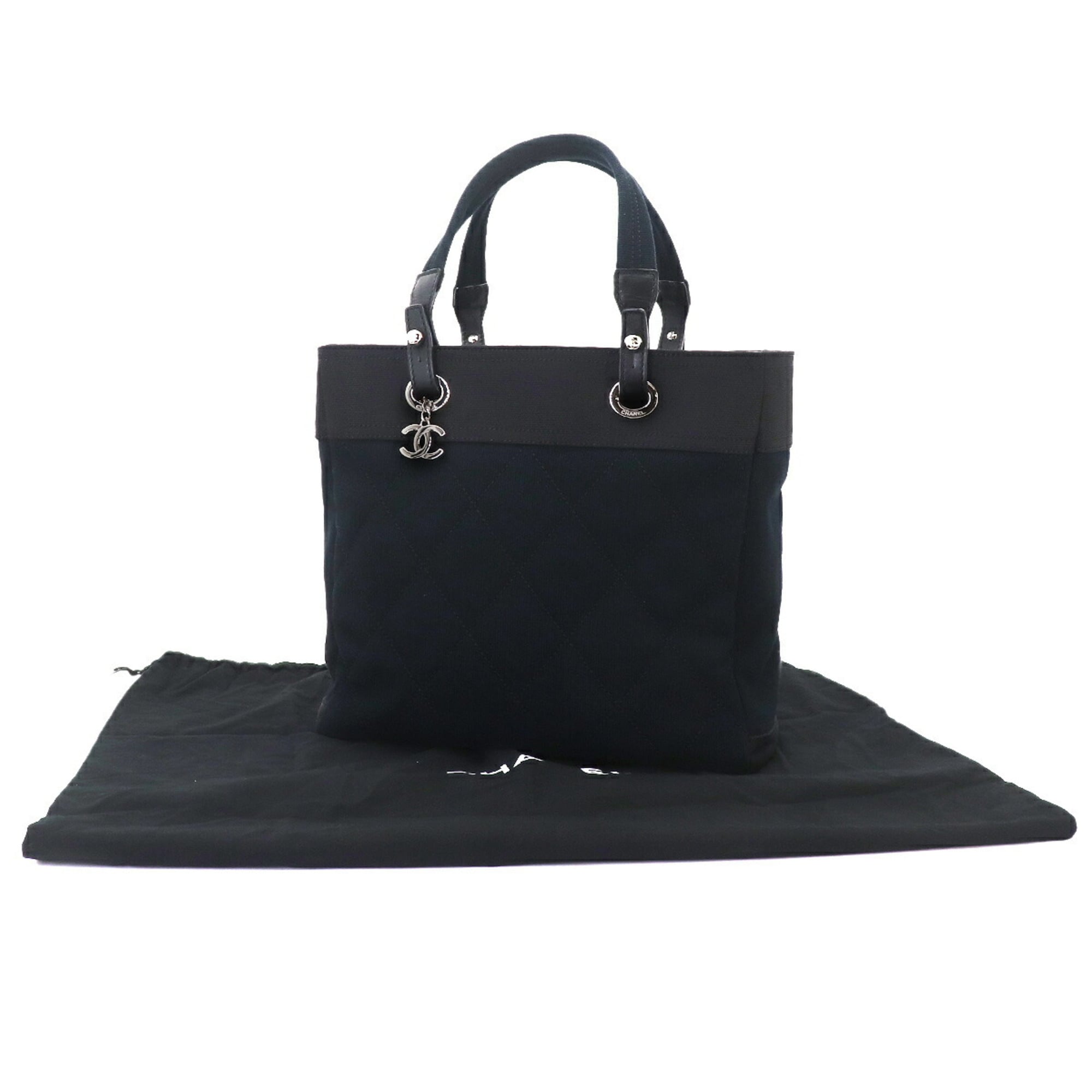Chanel Black Canvas Handbag Tote Bag (Pre-Owned)