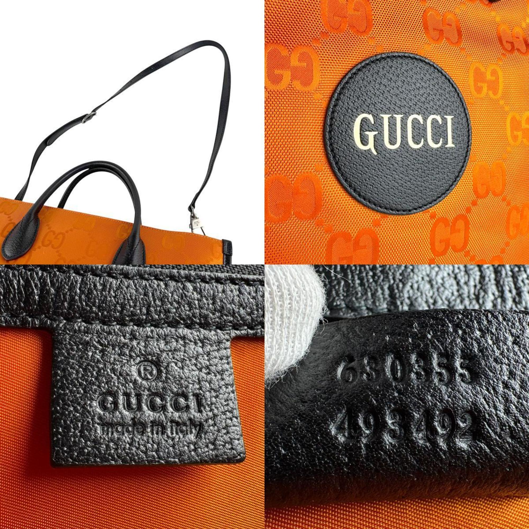 Gucci Black Orange Nylon Leather Handbag Shoulder Bag (Pre-Owned)