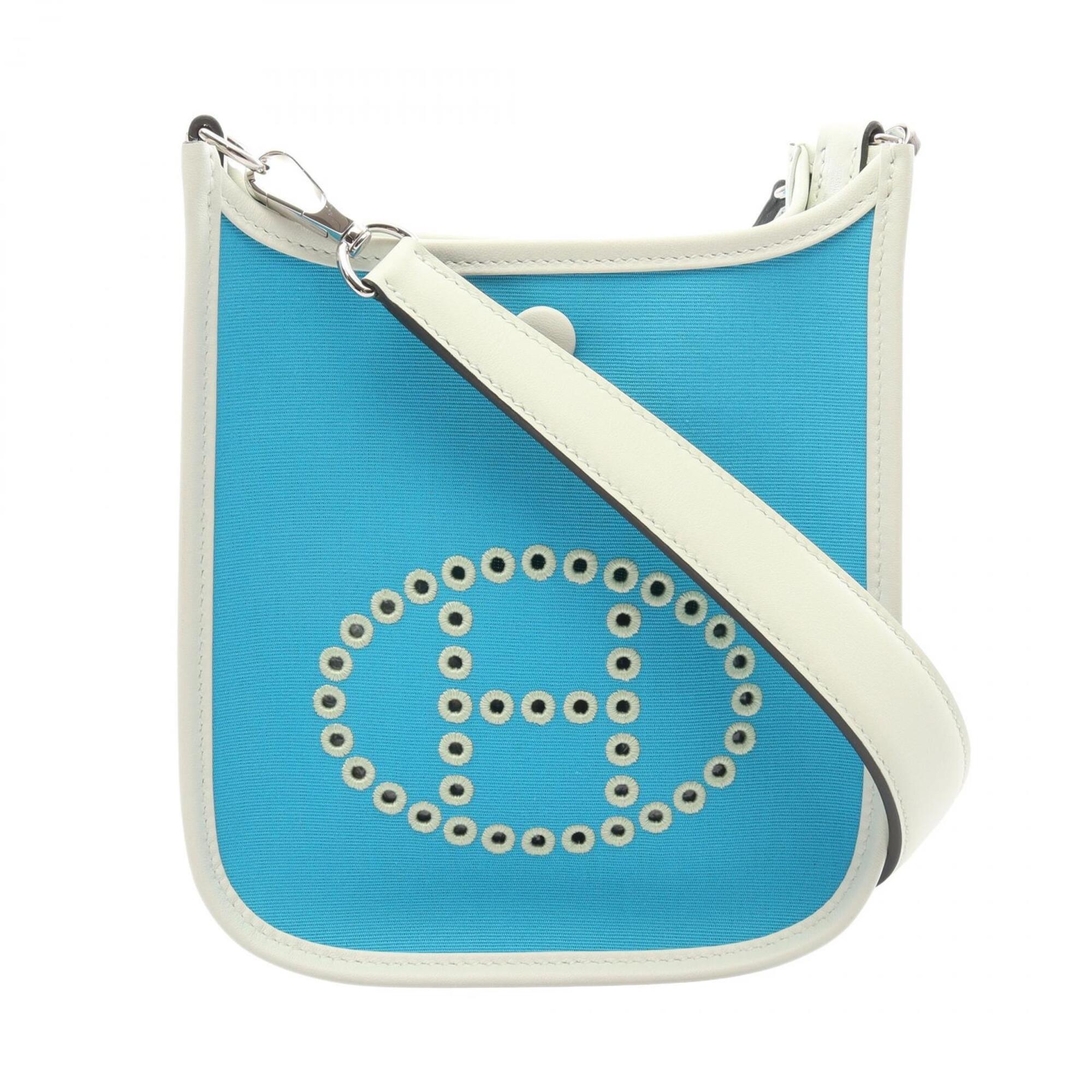 Hermes Blue Green Toile Officier Canvas Leather Swift Leather Handbag Shoulder Bag (Pre-Owned)
